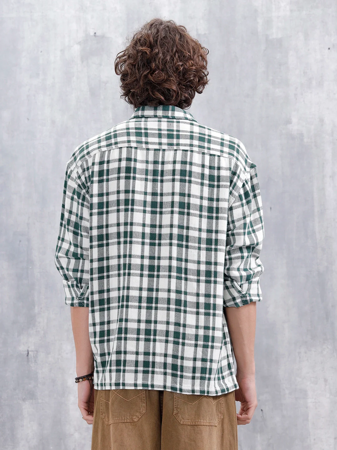 Checkered Pattern Double Pocket Oversized Fit Shirt | Green - Image 3