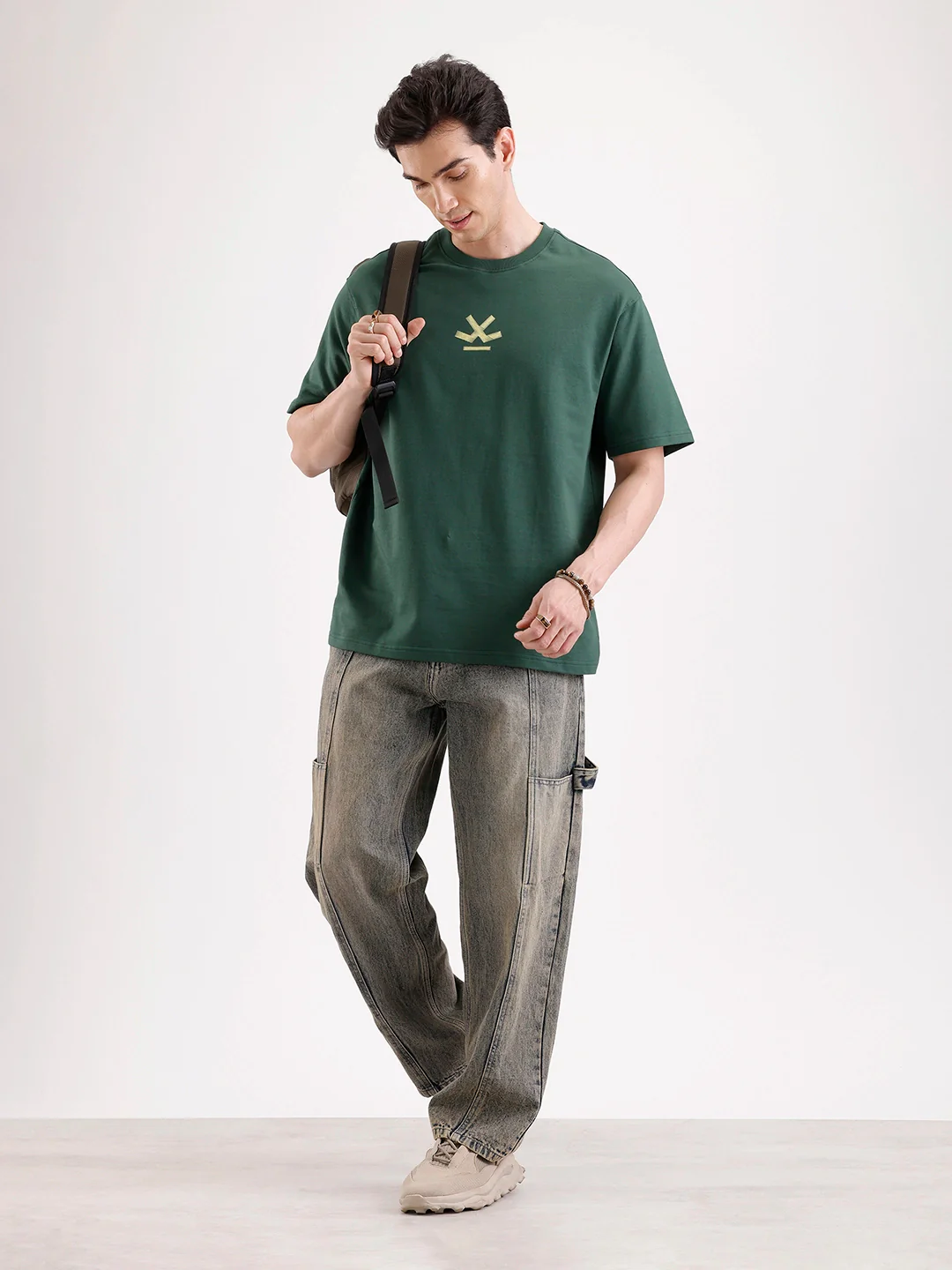 Classic Back Printed Oversized T-Shirt   |  Dark Green - Image 2