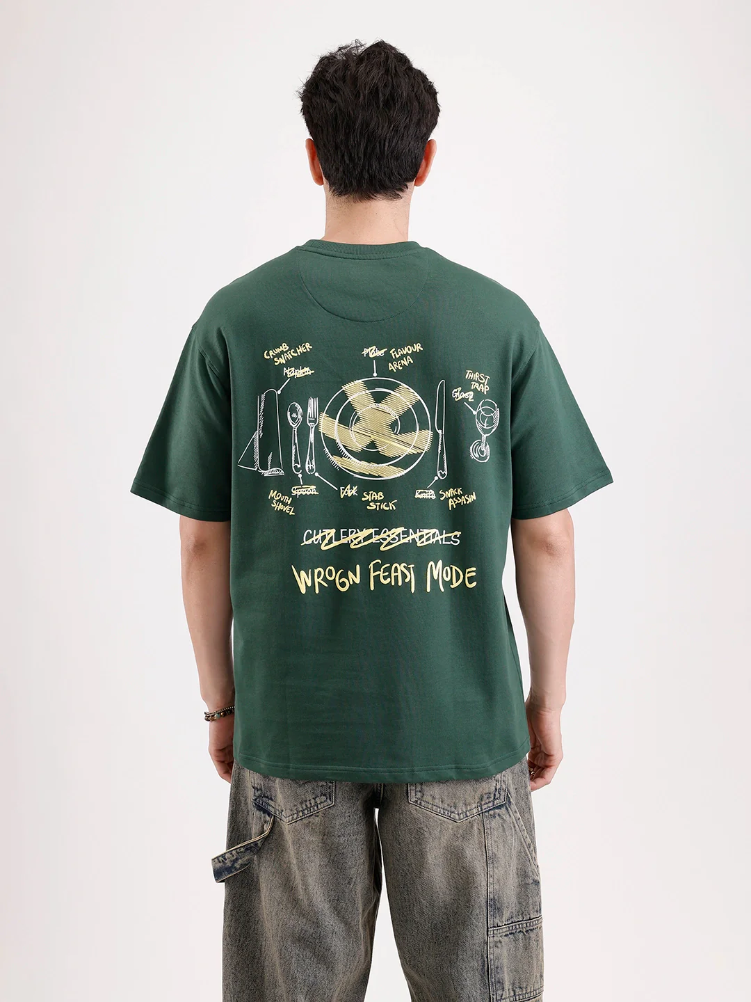 Classic Back Printed Oversized T-Shirt   |  Dark Green - Image 3