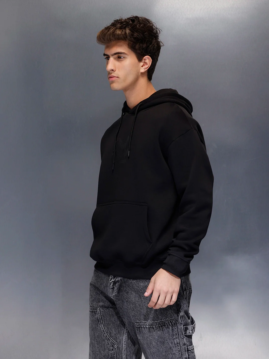 Classic Black Hoodie with Tonal Logo | Black - Image 10