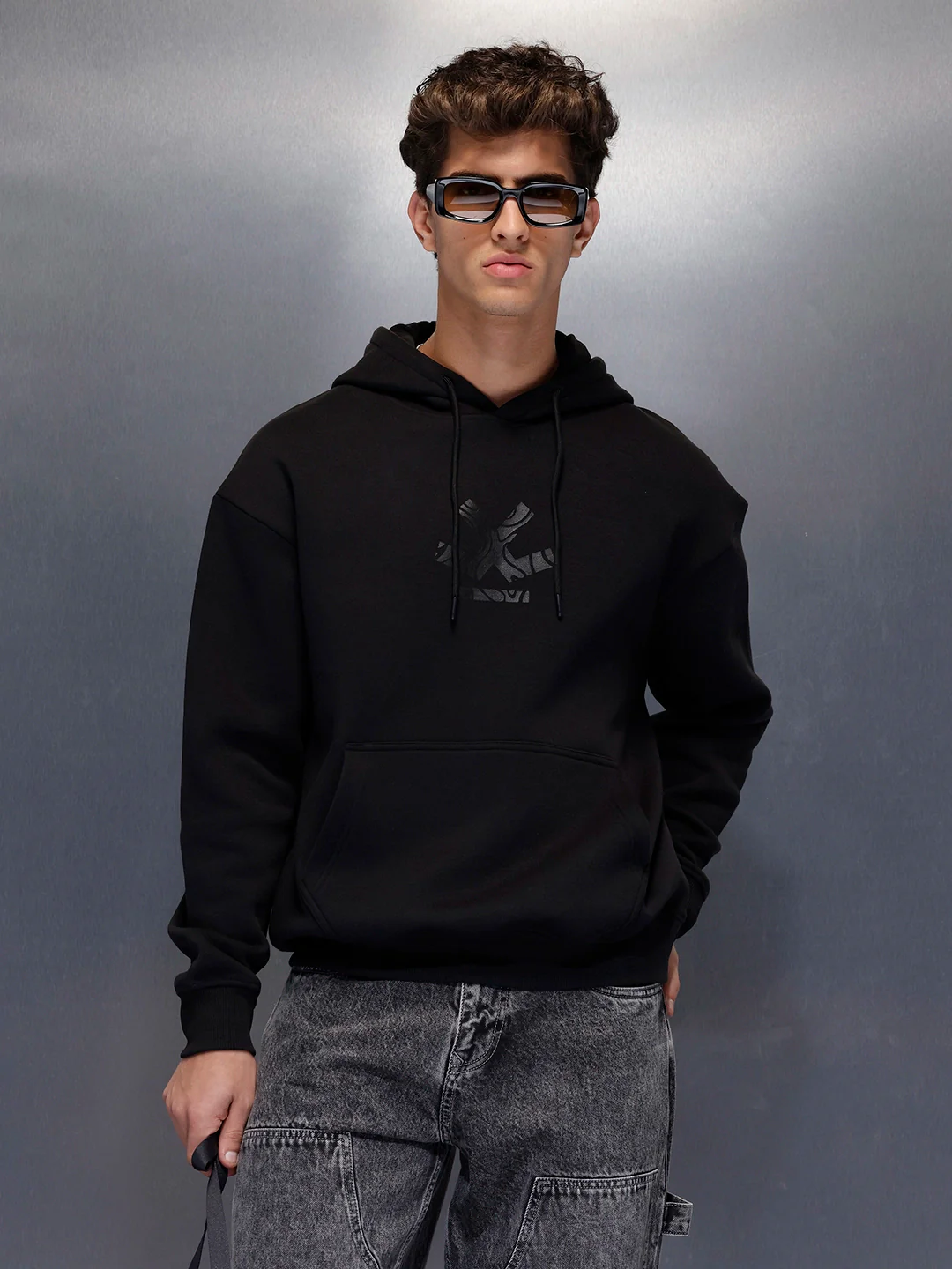 Classic Black Hoodie with Tonal Logo | Black - Image 7