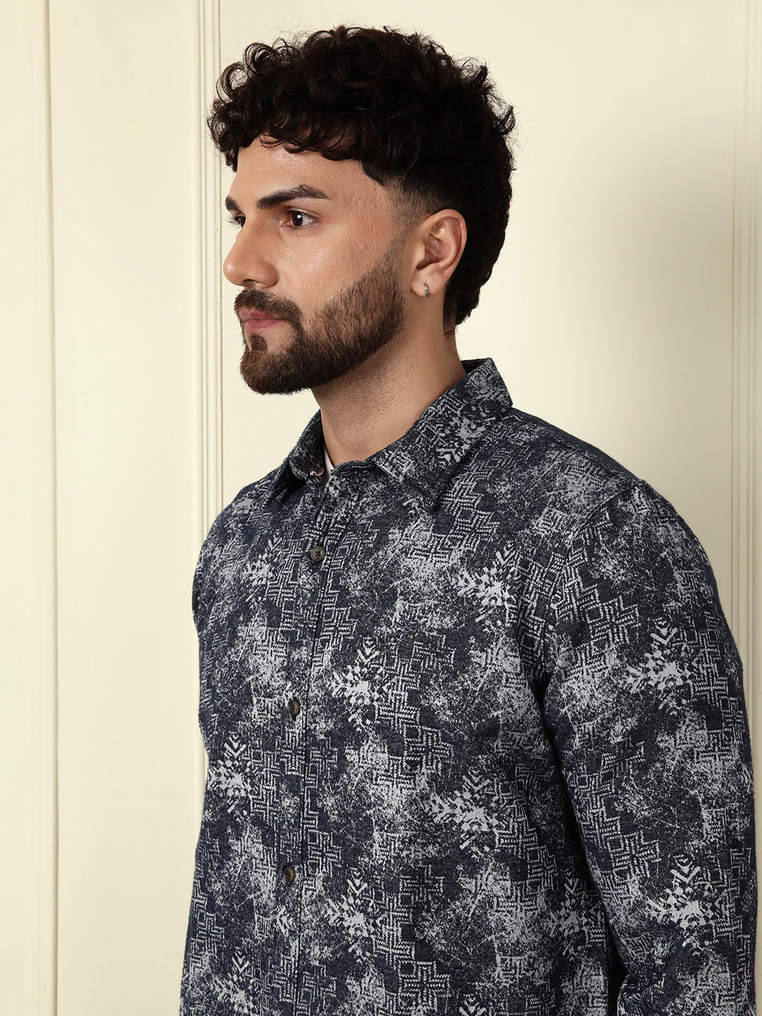 Textured Knit Shirt | Navy Blue - Image 5