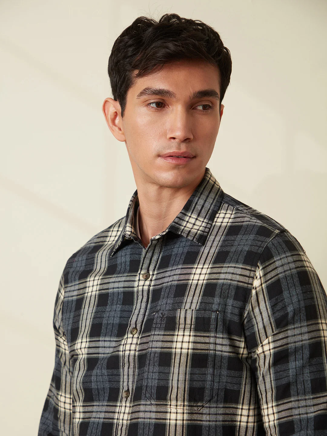 Textured Checks Slim Fit Shirt | Black - Image 5
