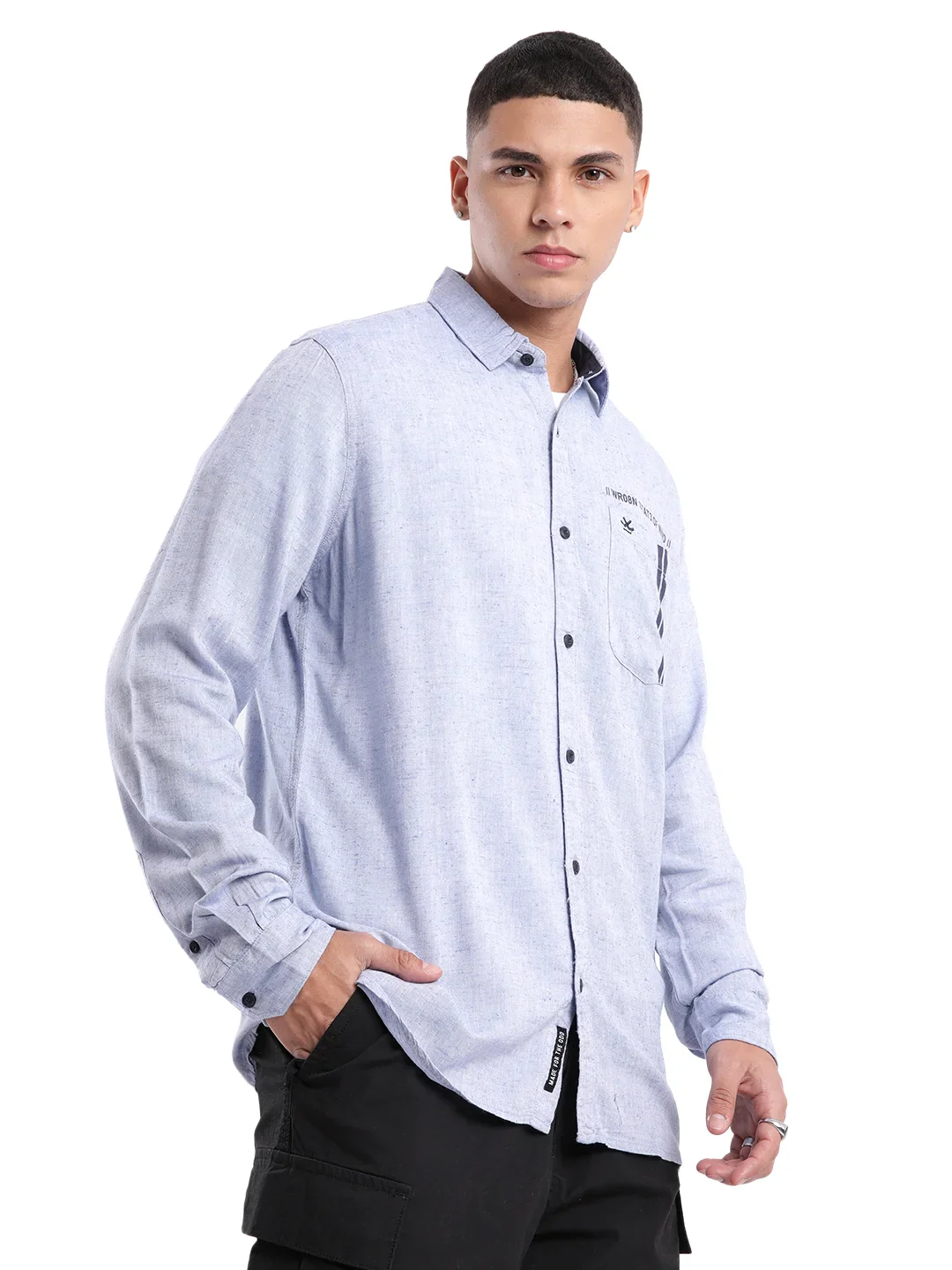 Classic Blue Pocket Printed Shirt - Image 4