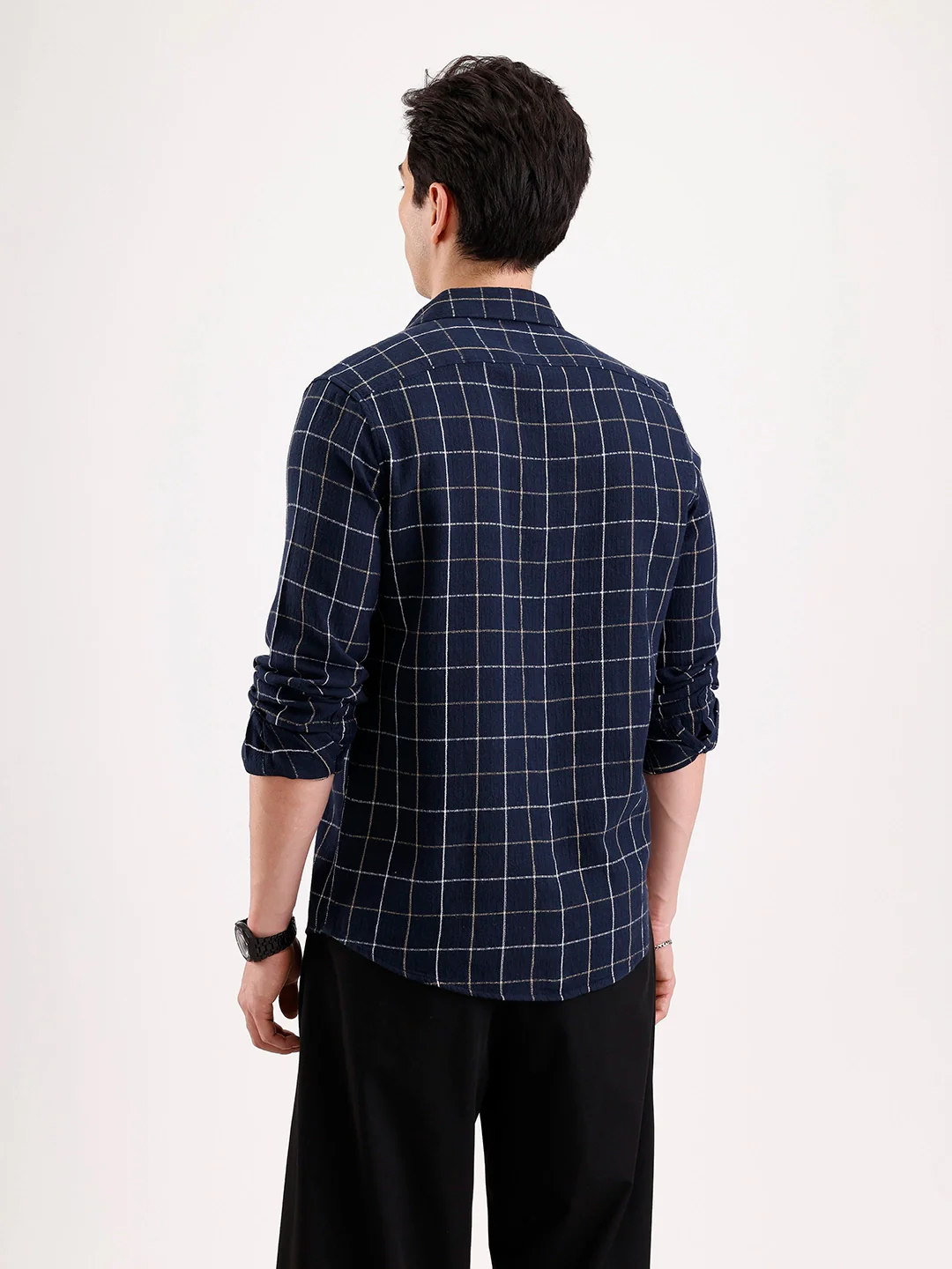 Classic Checkered Full Sleeve Shirt   |  Navy Blue - Image 3