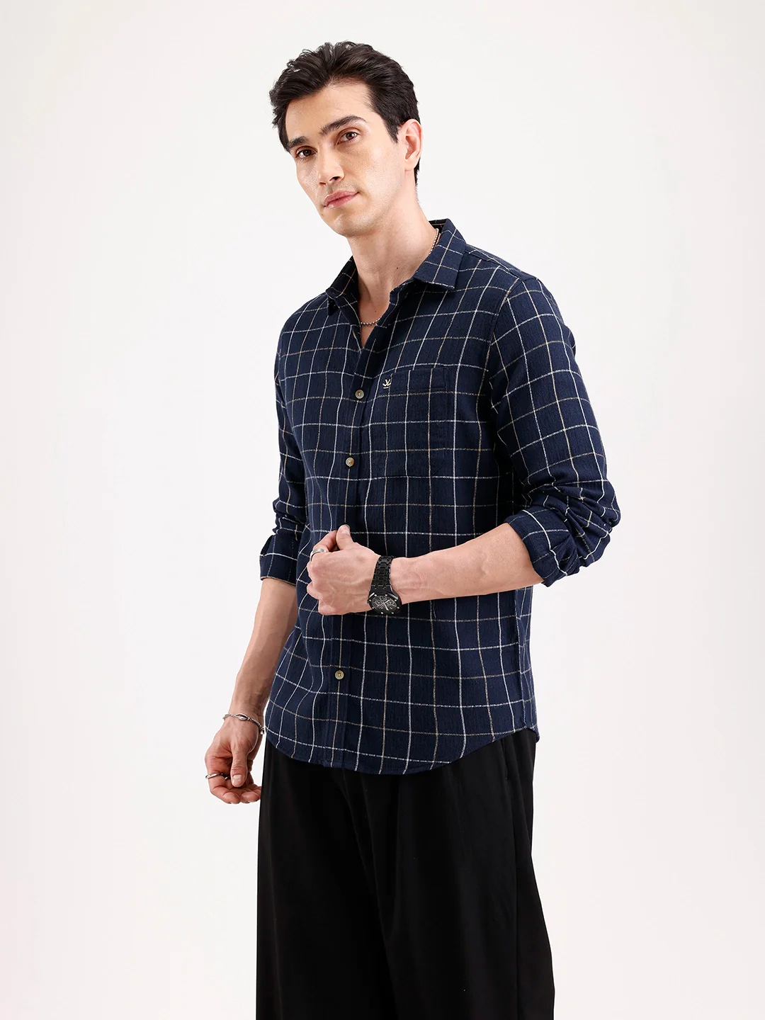 Classic Checkered Full Sleeve Shirt   |  Navy Blue - Image 4