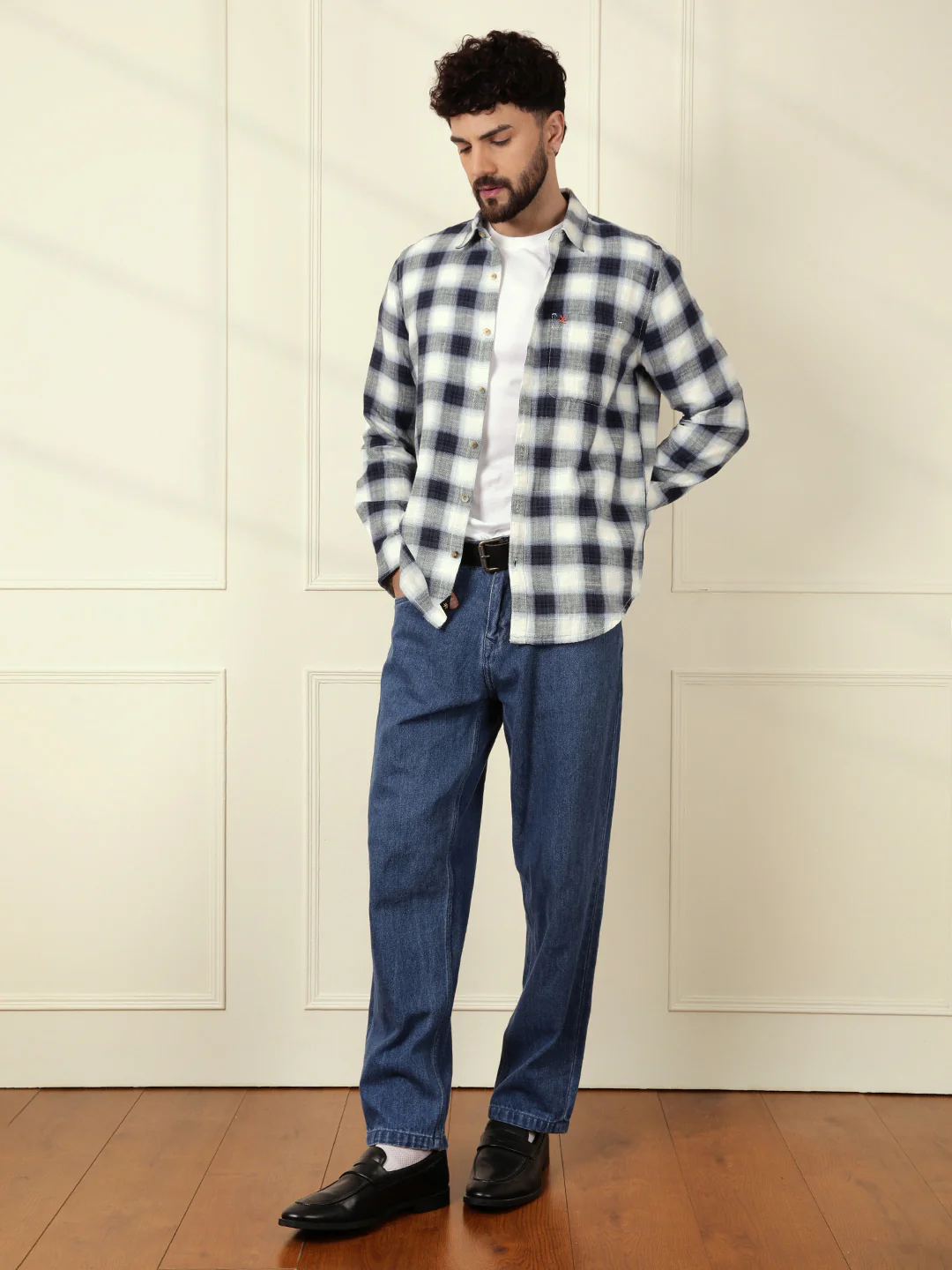 Shadow Checked Herringbone Shirt | Off White - Image 2