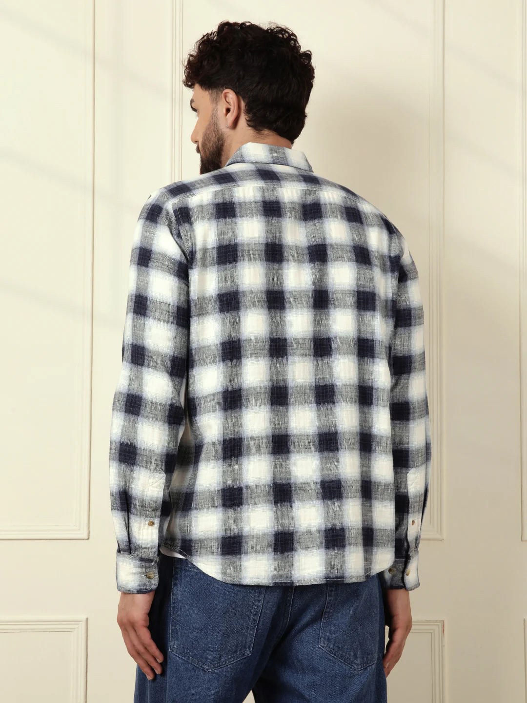 Shadow Checked Herringbone Shirt | Off White - Image 3