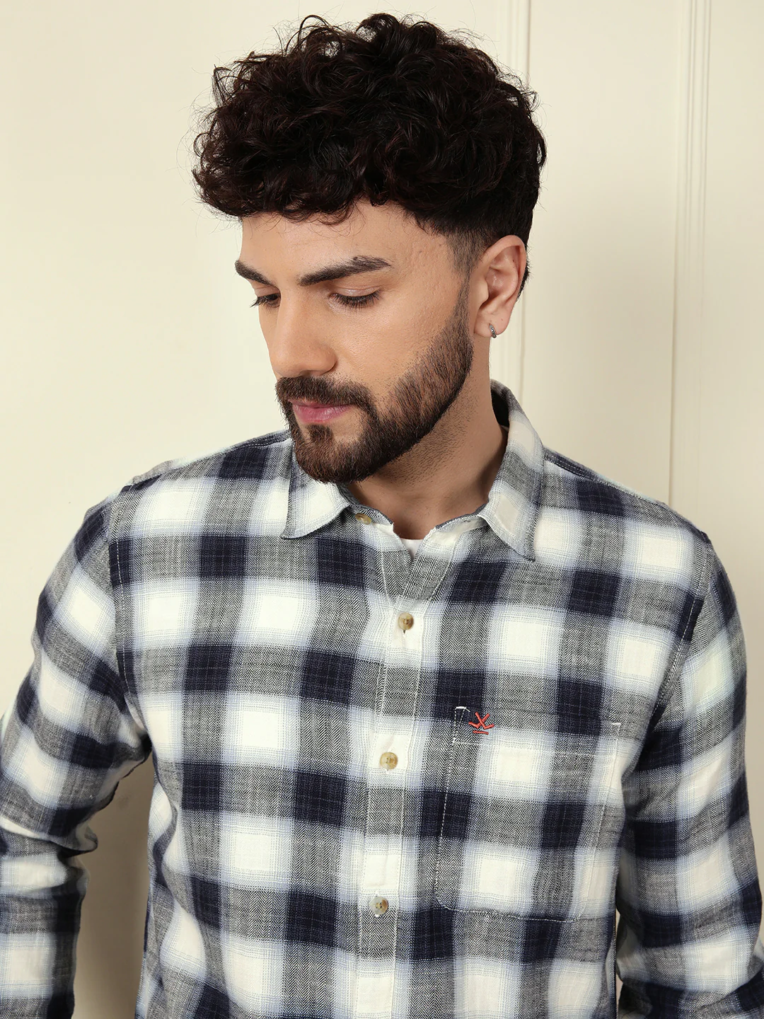 Shadow Checked Herringbone Shirt | Off White - Image 5