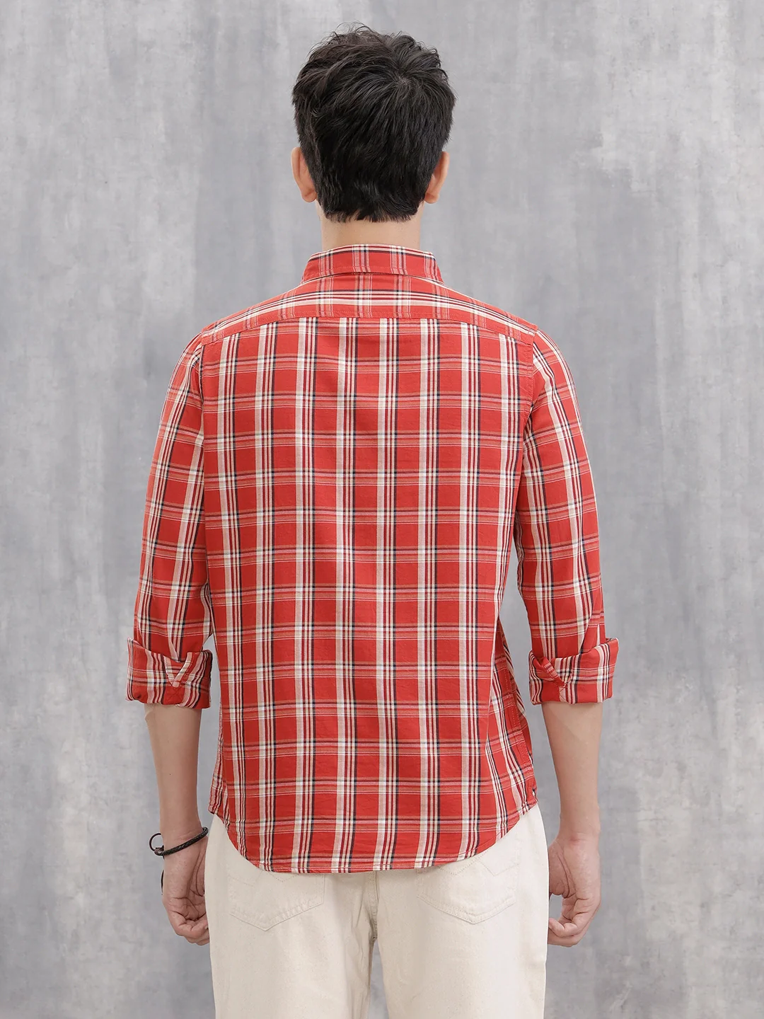 Classic Cotton Twill Checks In Slim Fit | Red - Image 3
