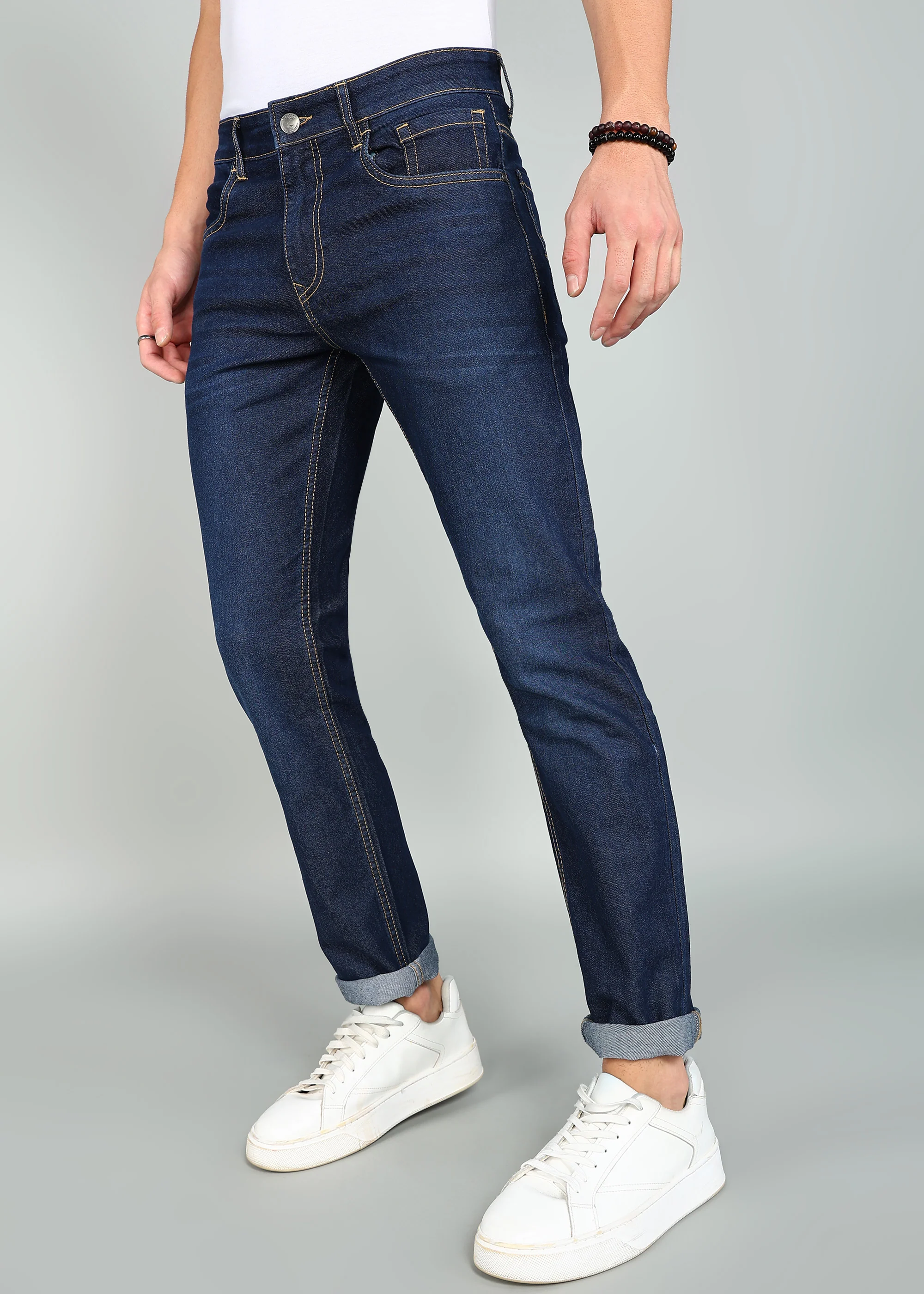 Classic Dark Blue Slim Mid Rise Jeans - Image 4