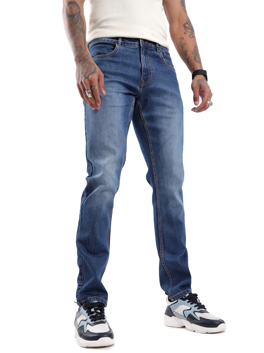 Classic Dark Blue Twill Denim Jeans - Image 4