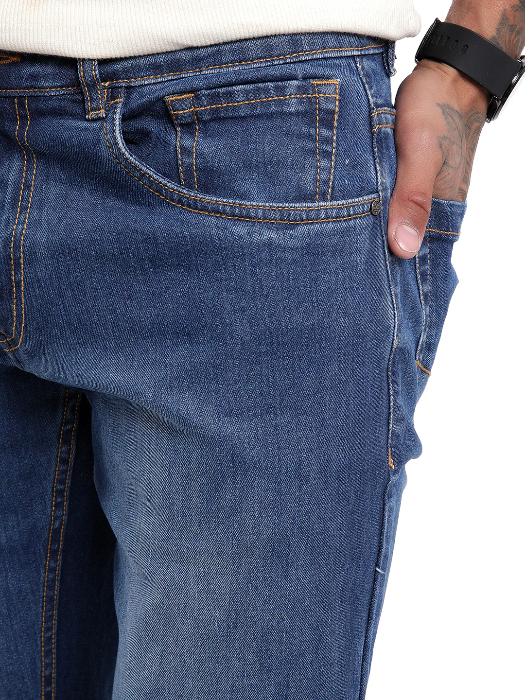 Classic Dark Blue Twill Denim Jeans - Image 5