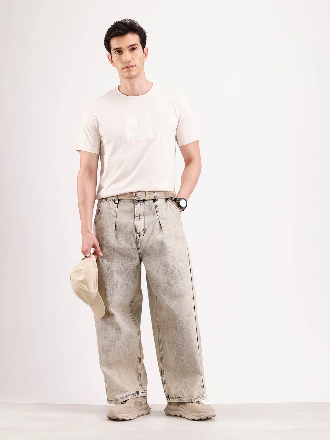 Classic Emroidered Patch T-Shirt   |  Beige - Image 2