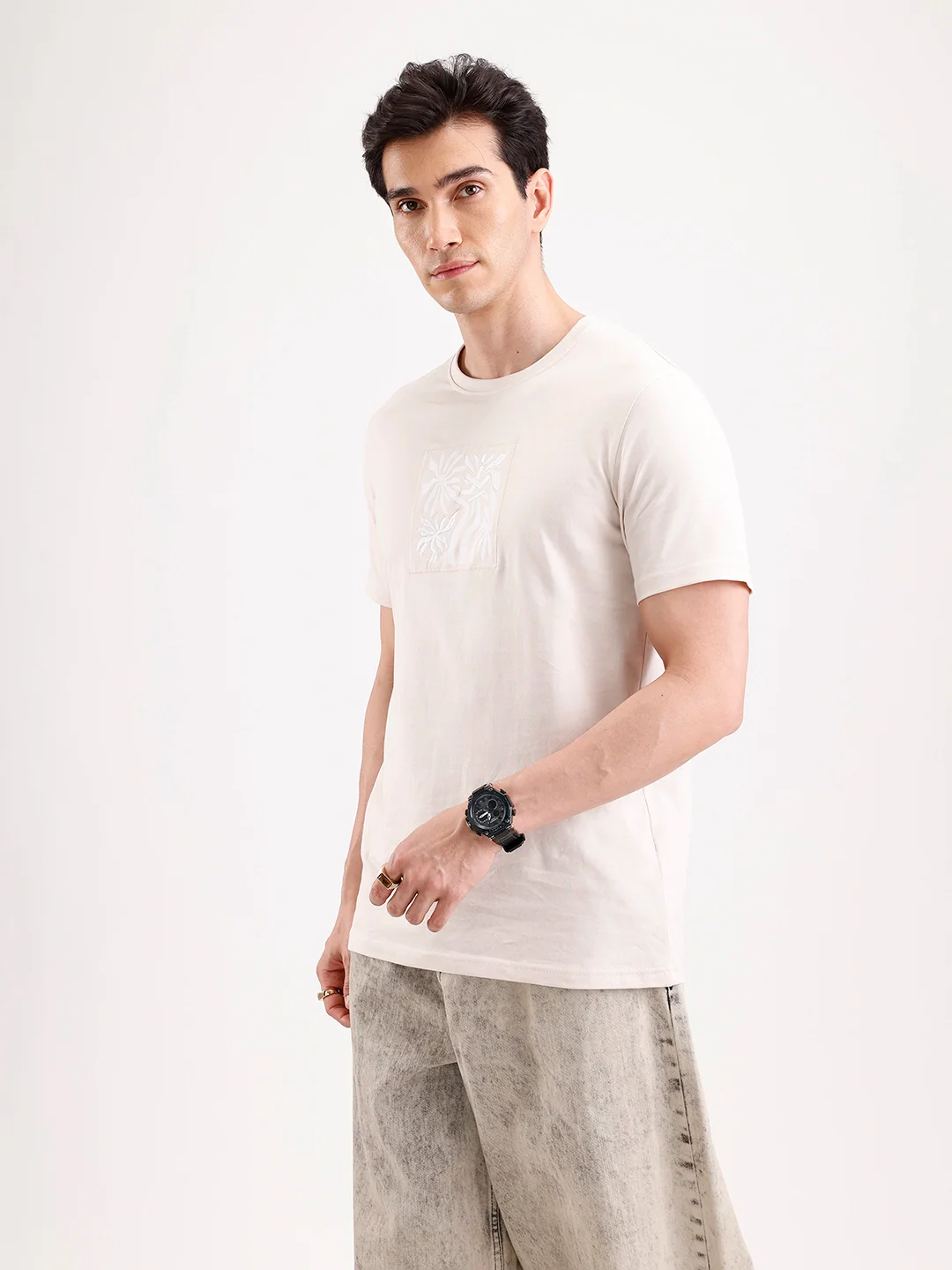Classic Emroidered Patch T-Shirt   |  Beige - Image 4