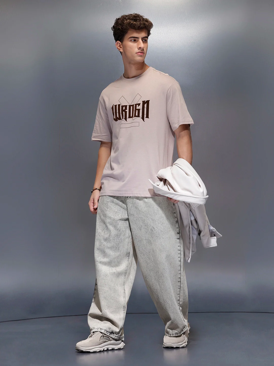 Classic Flock Printed Crew Neck T-Shirt  | Beige - Image 2