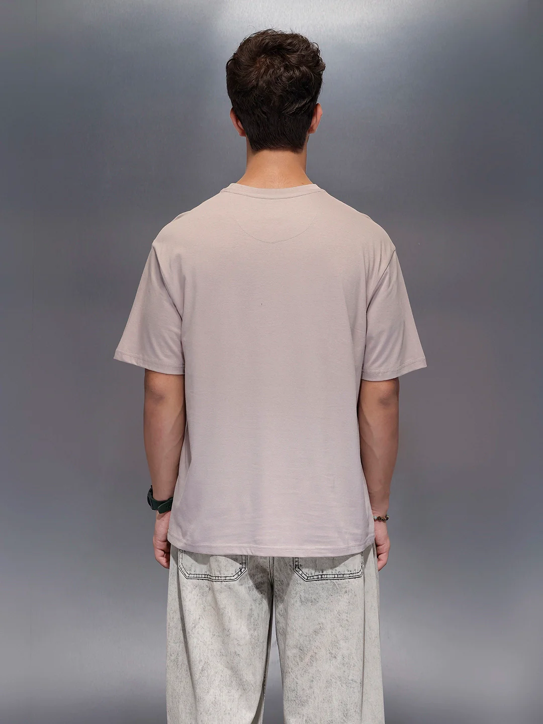Classic Flock Printed Crew Neck T-Shirt  | Beige - Image 3