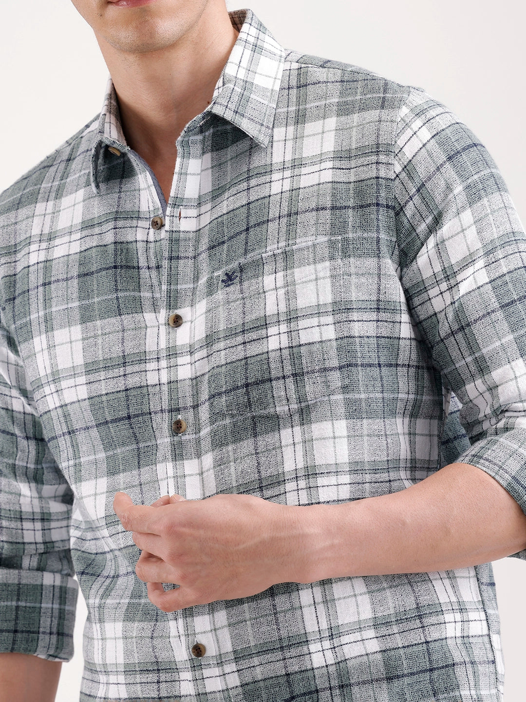 Classic Full Sleeve Checkered Shirt   |  Green - Image 5