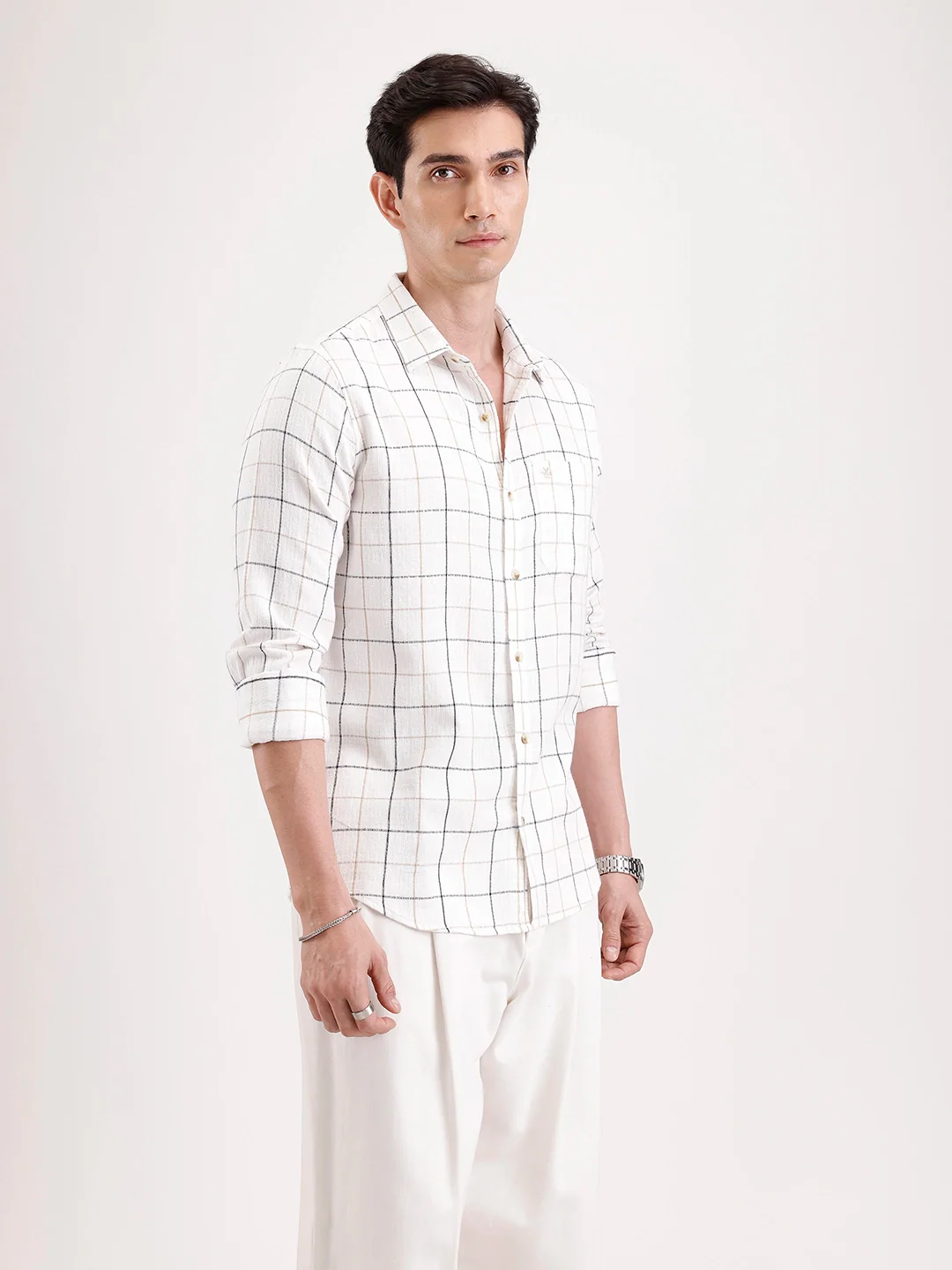 Classic Full Sleeve Checkered Shirt   |  White - Image 4
