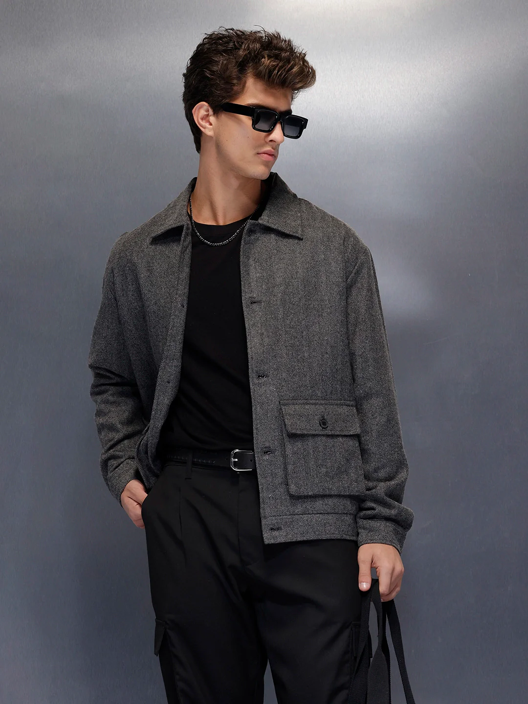 Classic Grey Button-Down textured jacket | Grey