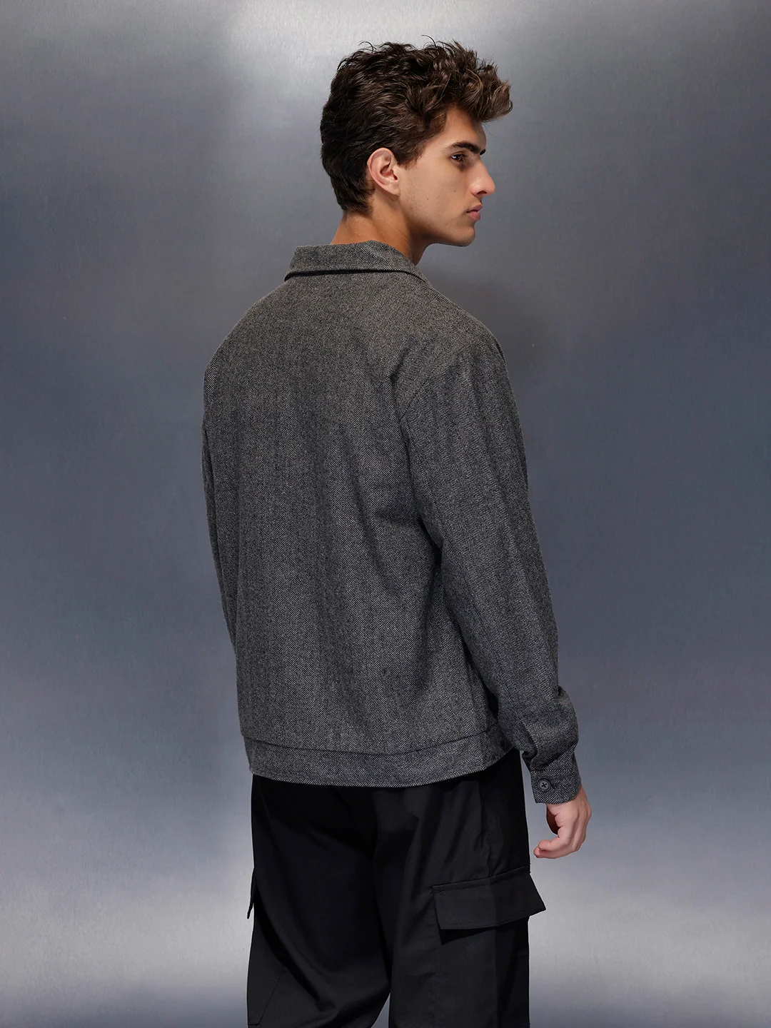 Classic Grey Button-Down textured jacket | Grey - Image 3