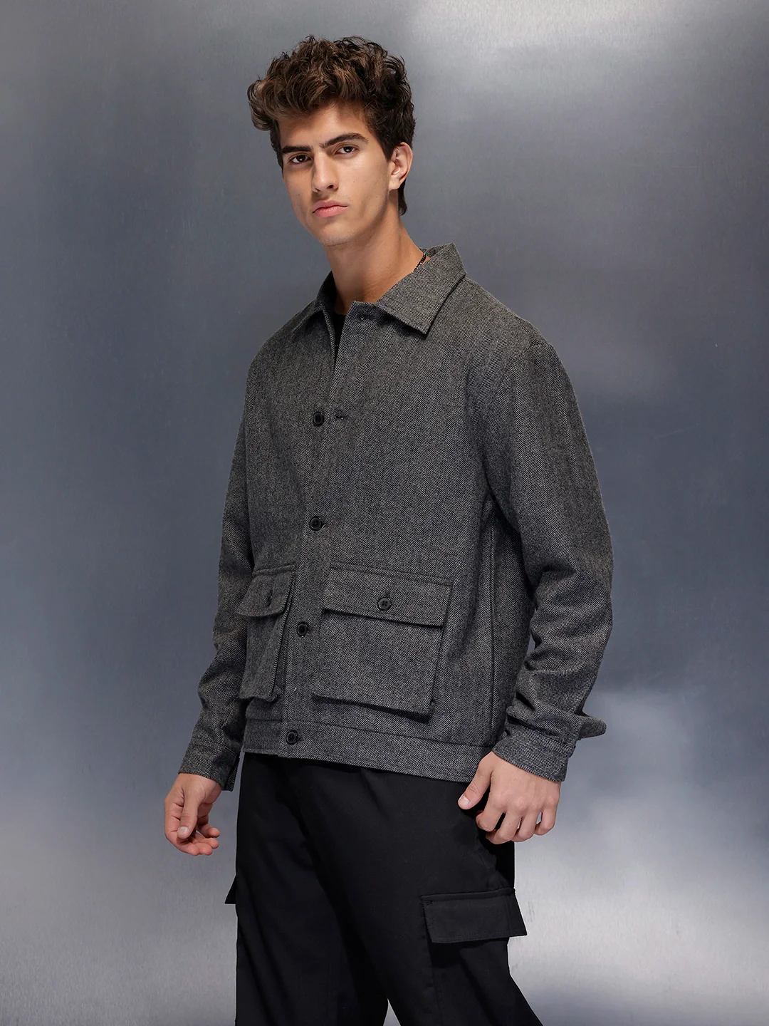 Classic Grey Button-Down textured jacket | Grey - Image 4