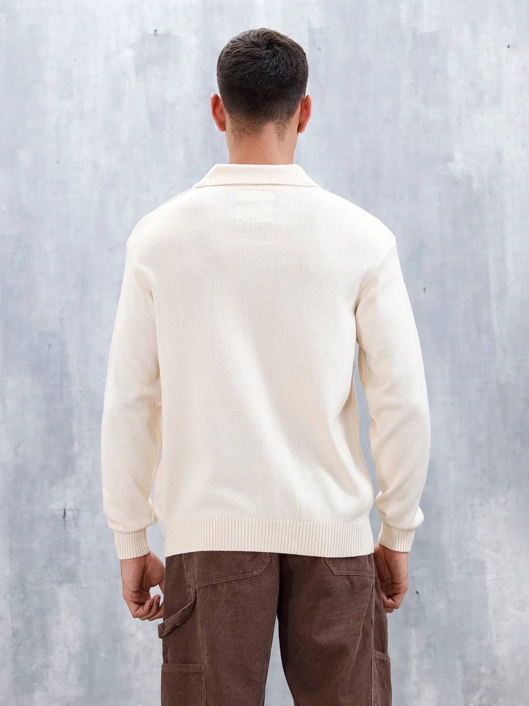Classic Knit Men’s Sweater With Polo Collar | White - Image 3