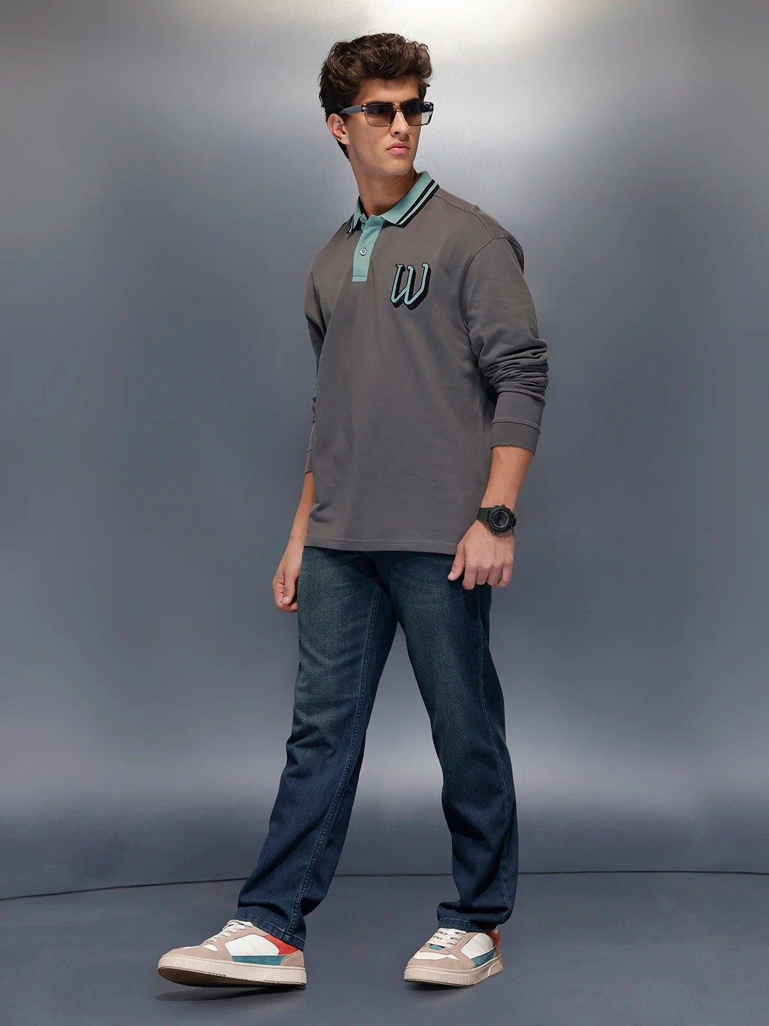 Classic Long Sleeve Polo T-Shirt   |  Grey - Image 2