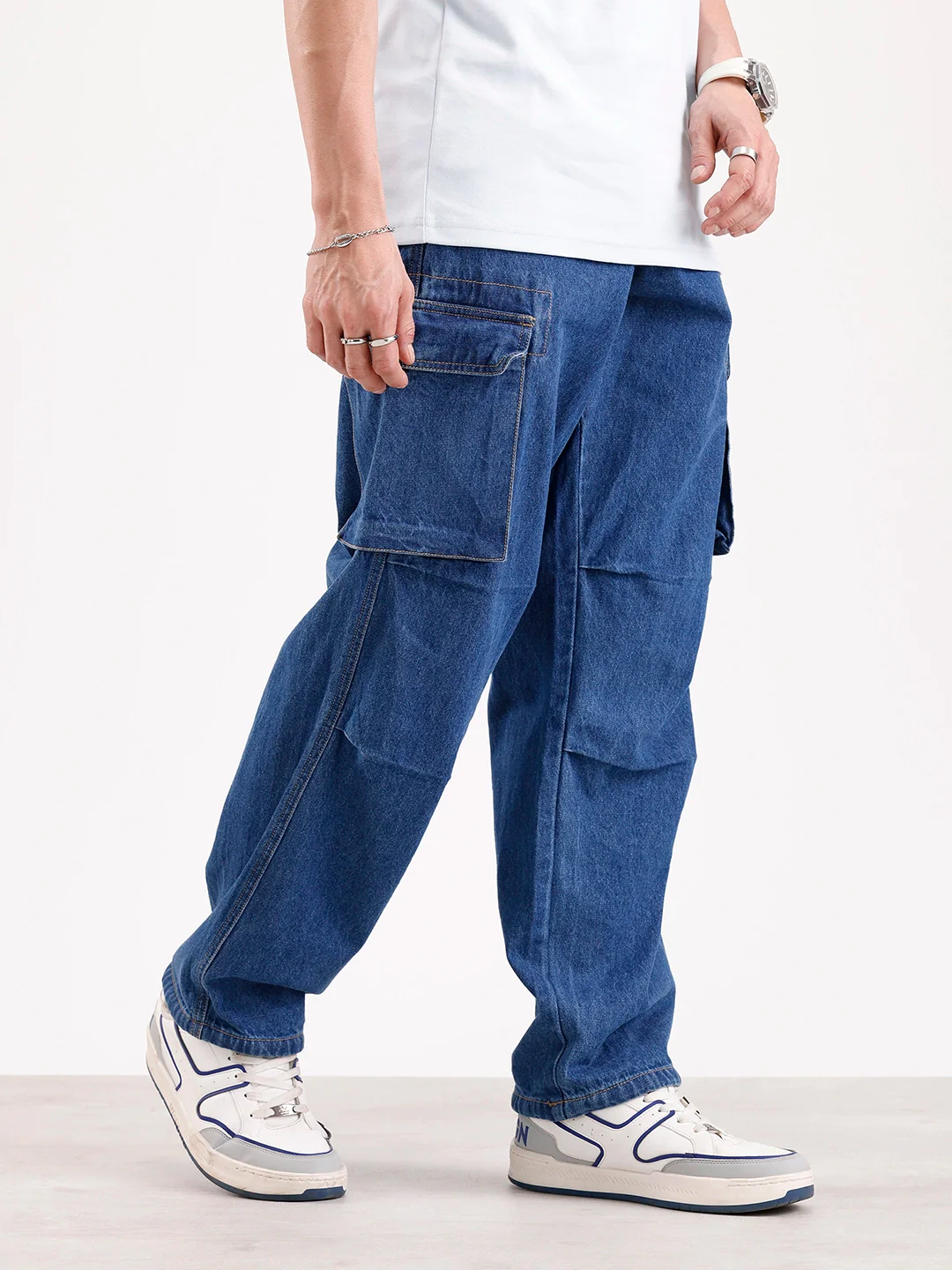 Classic Loose Fit Cargo Denim   |  Blue - Image 4