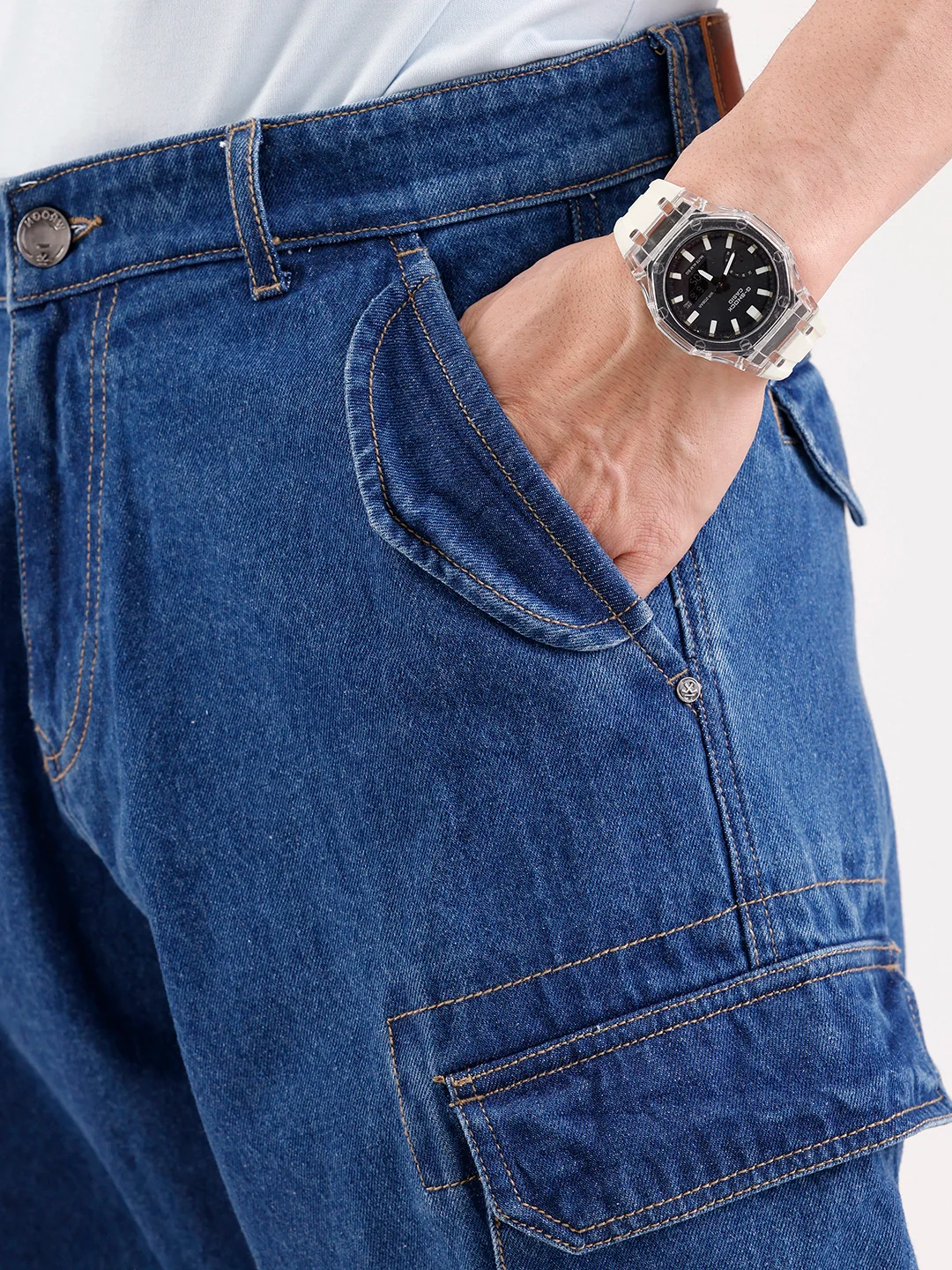 Classic Loose Fit Cargo Denim   |  Blue - Image 5