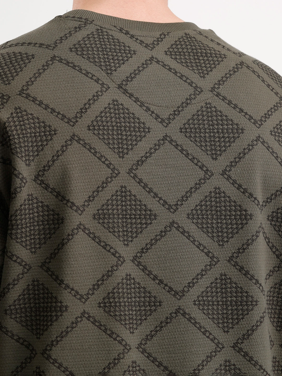Oversized Popcorn Textured AOP T-Shirt | Olive - Image 5