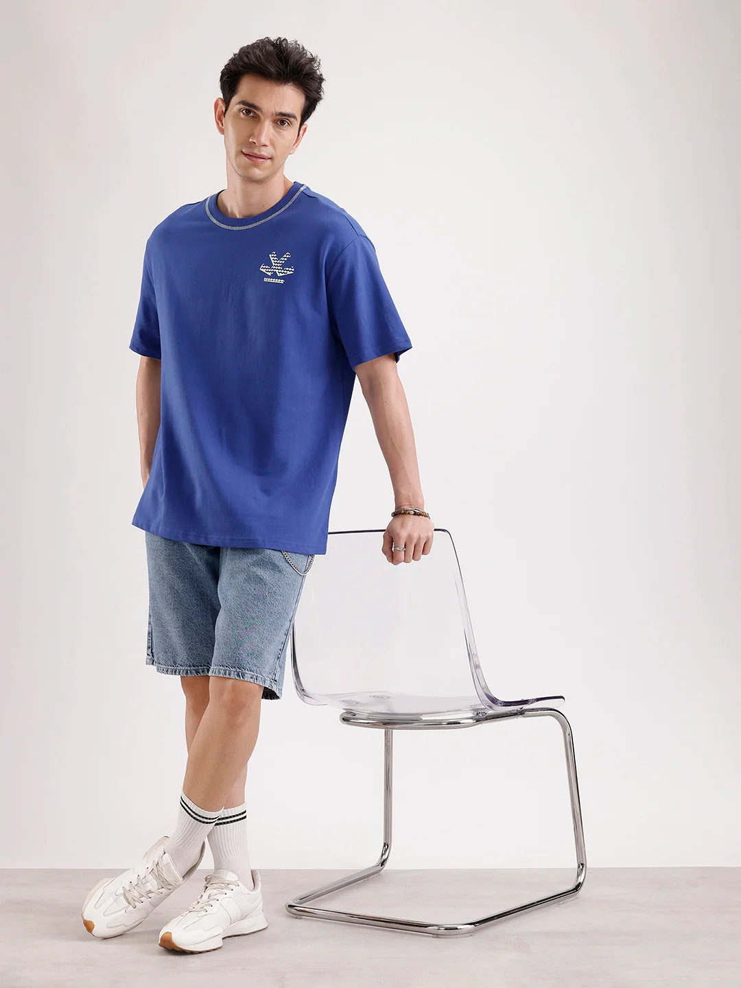 Classic Oversized Back Printed T-Shirt  | Blue - Image 2