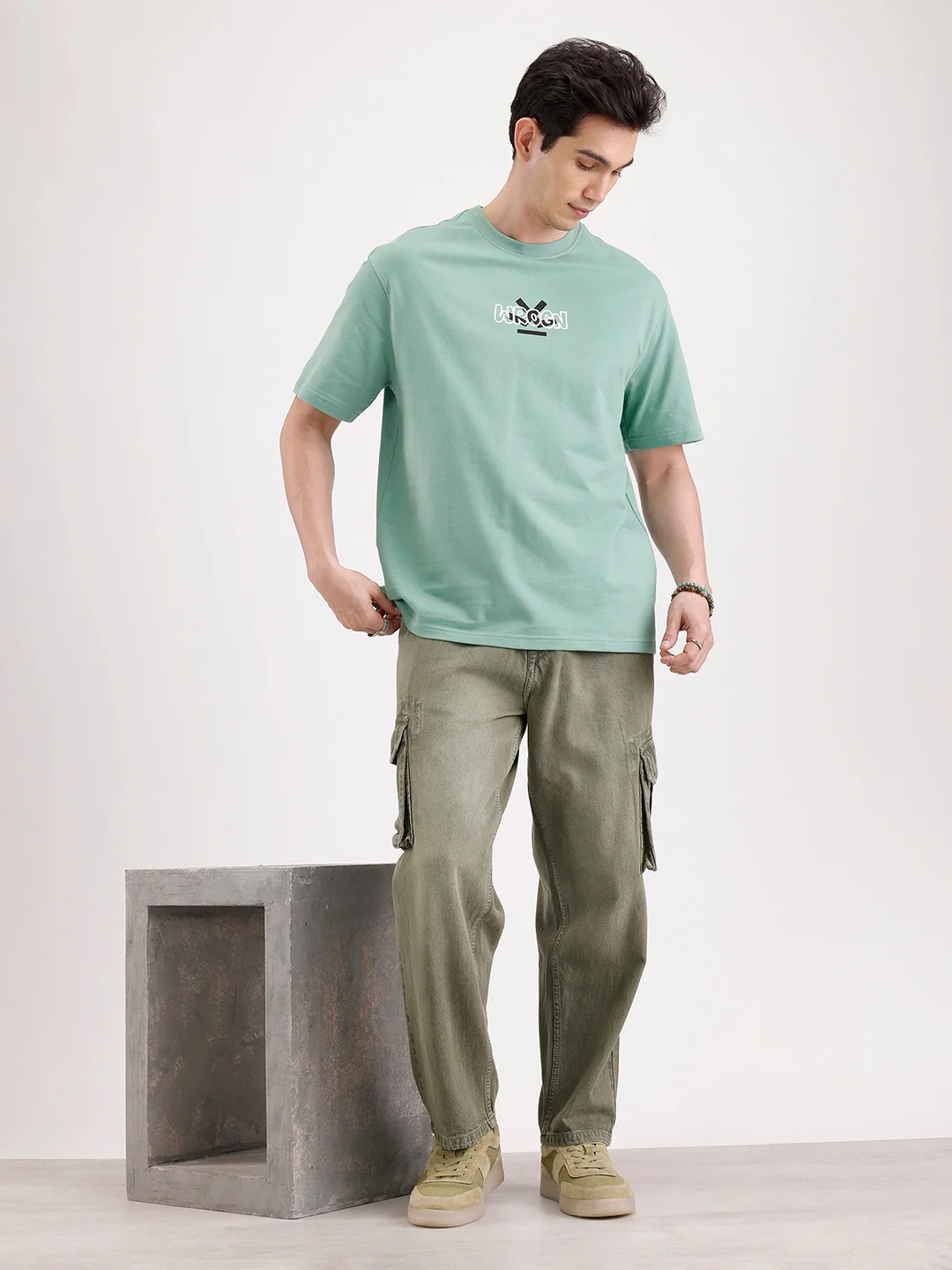 Classic Oversized Back Printed T-Shirt  | Green - Image 2