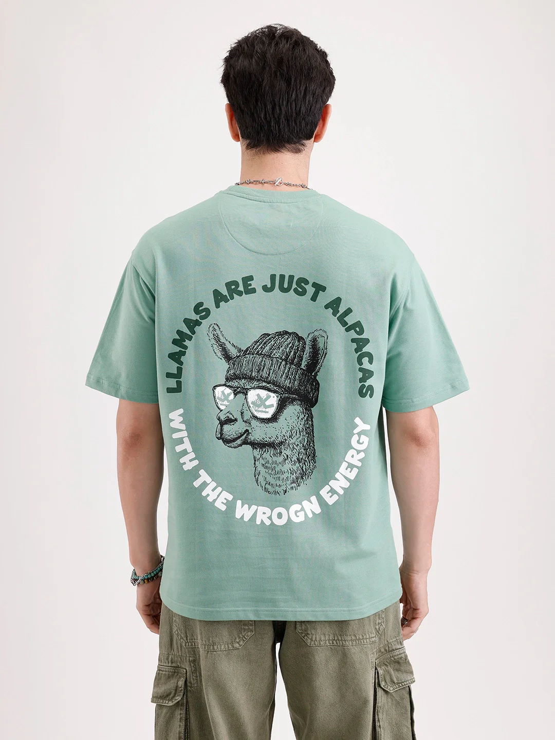 Classic Oversized Back Printed T-Shirt  | Green - Image 3