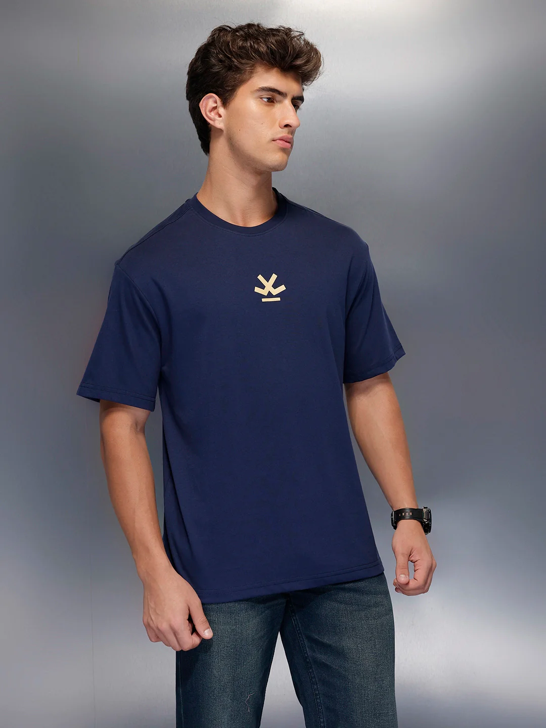 Classic Oversized Back Printed T-Shirt   |  Navy Blue - Image 4