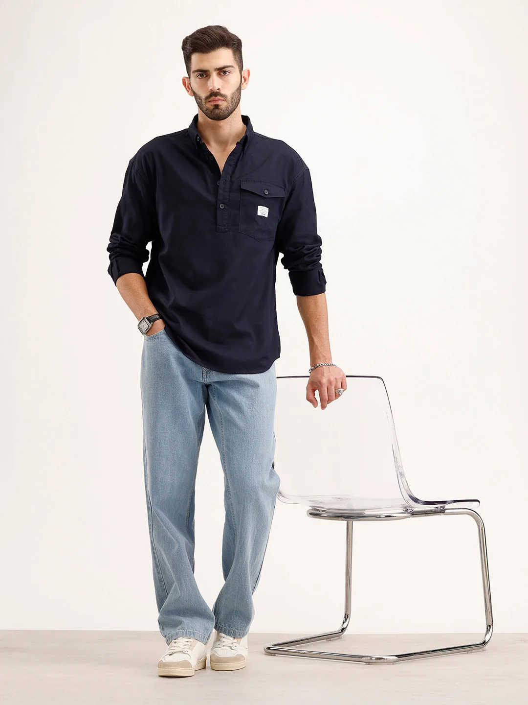 Classic Oversized Fit Shirt | Navy Blue - Image 2