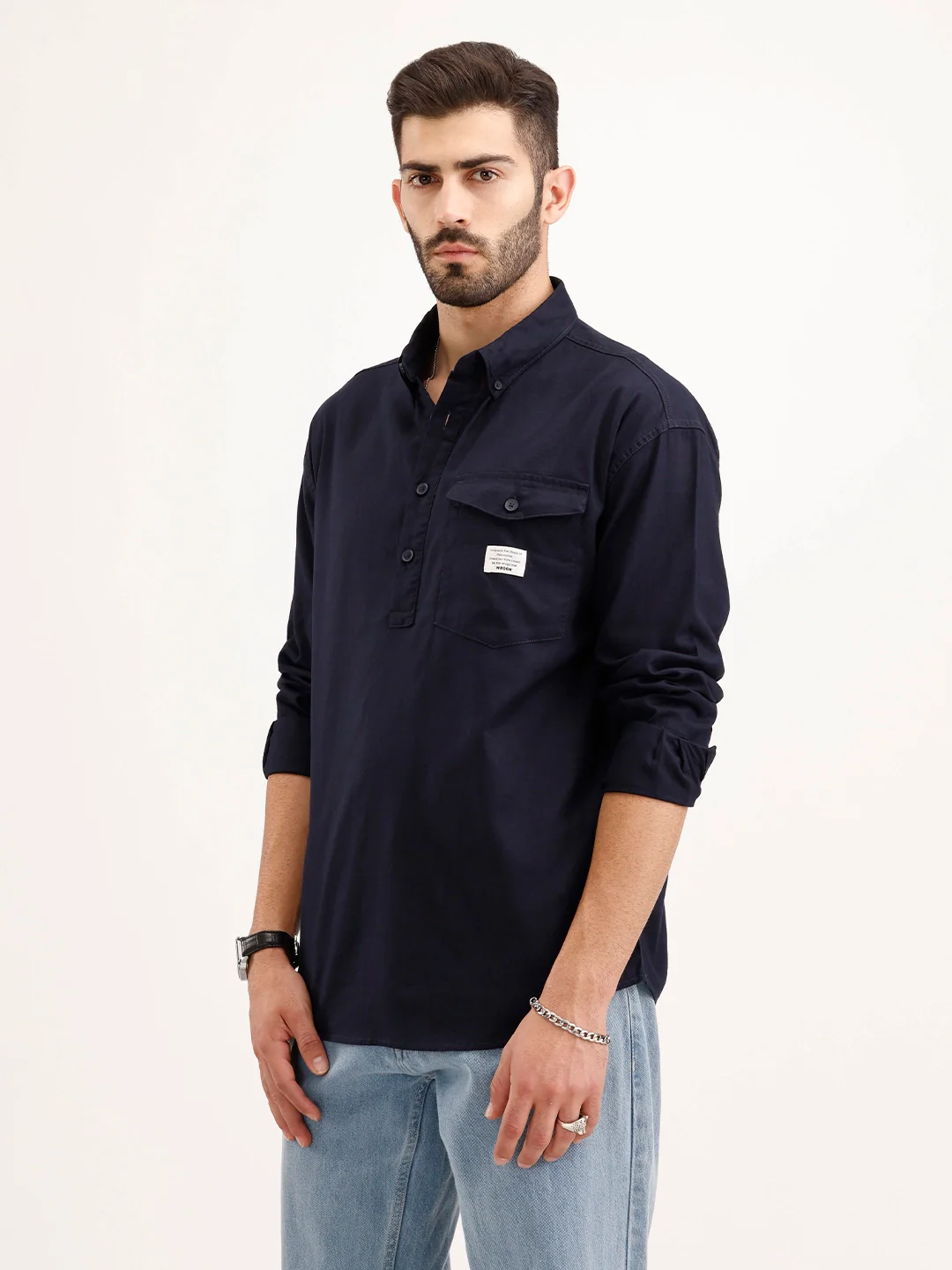 Classic Oversized Fit Shirt | Navy Blue - Image 4