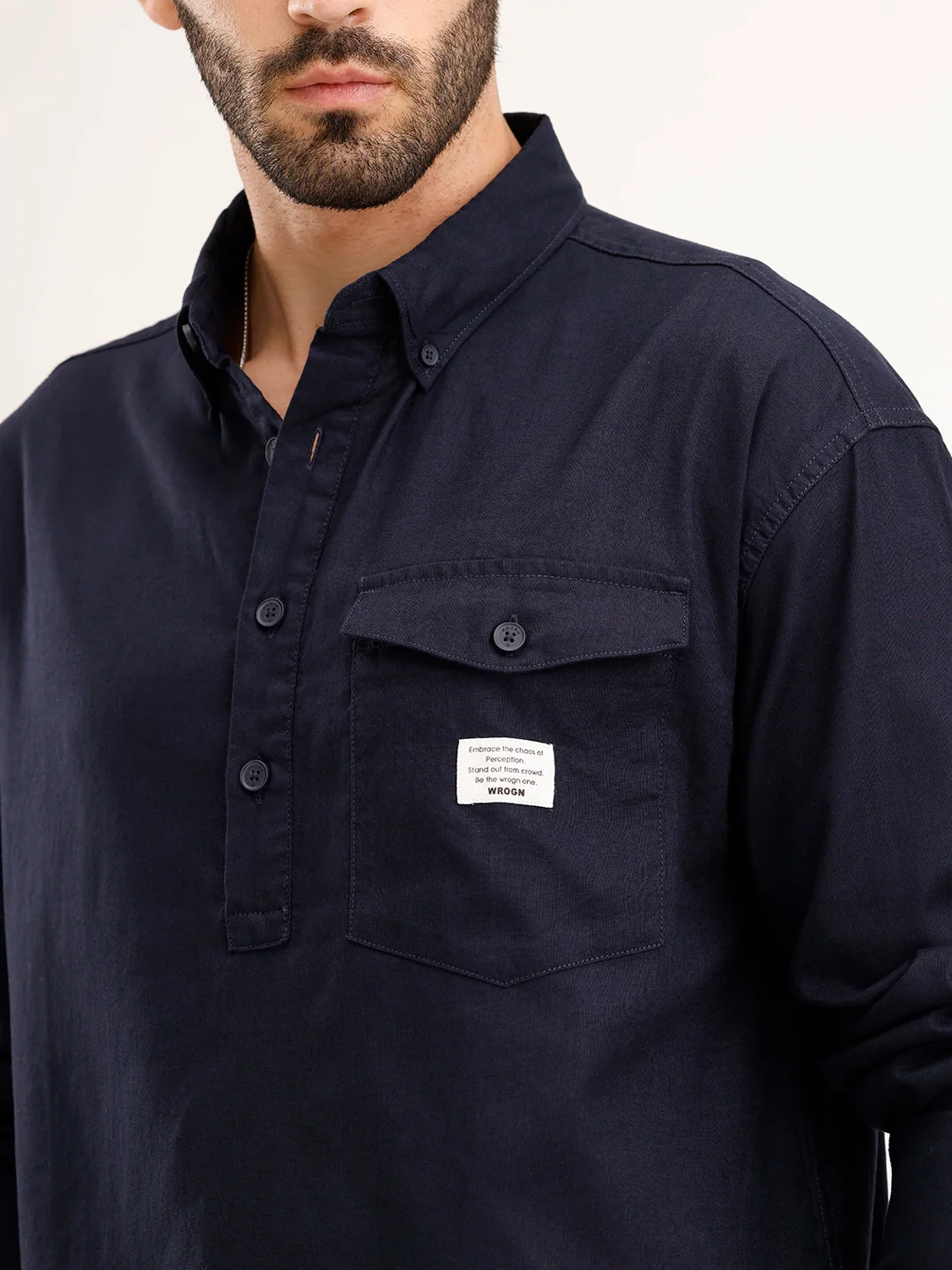 Classic Oversized Fit Shirt | Navy Blue - Image 5
