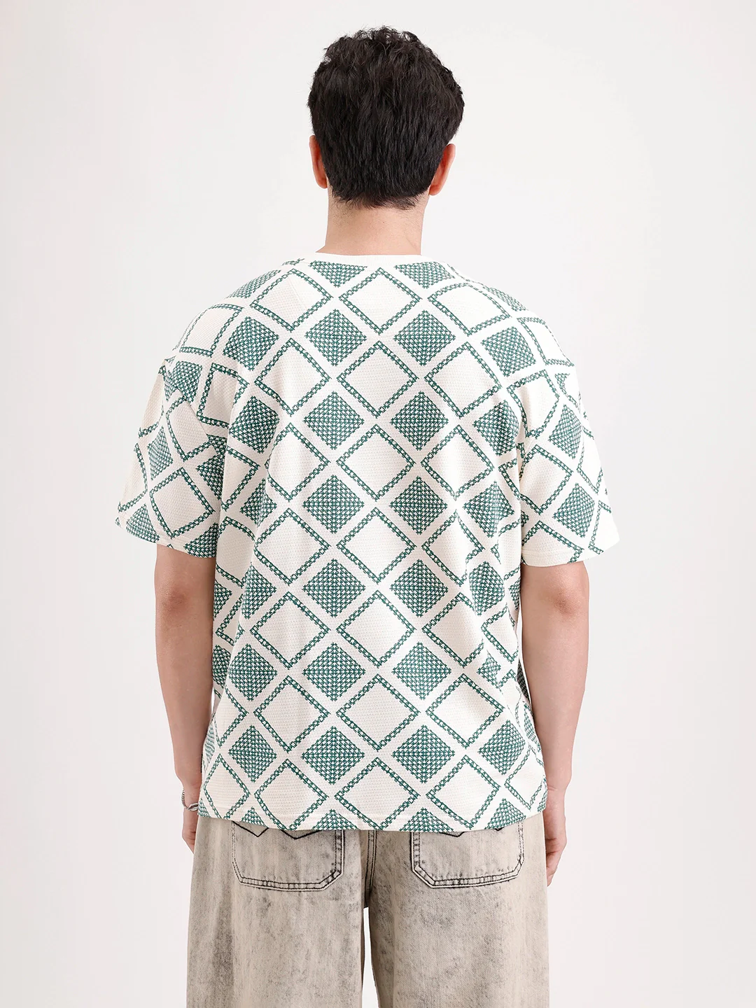 Oversized Popcorn Textured AOP T-Shirt | Olive - Image 3