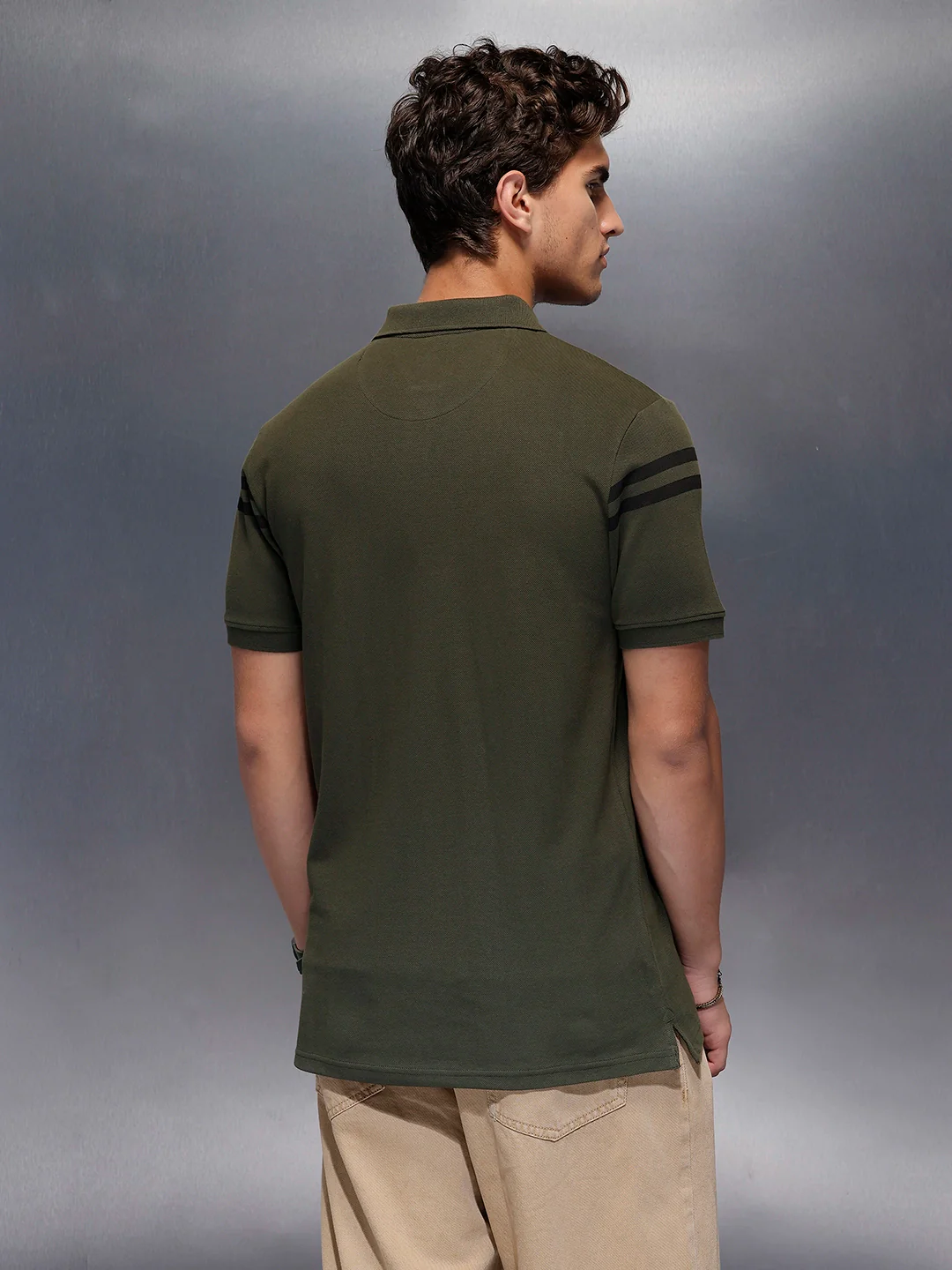 Classic Placement Printed  Polo T-Shirt   |  Olive - Image 3
