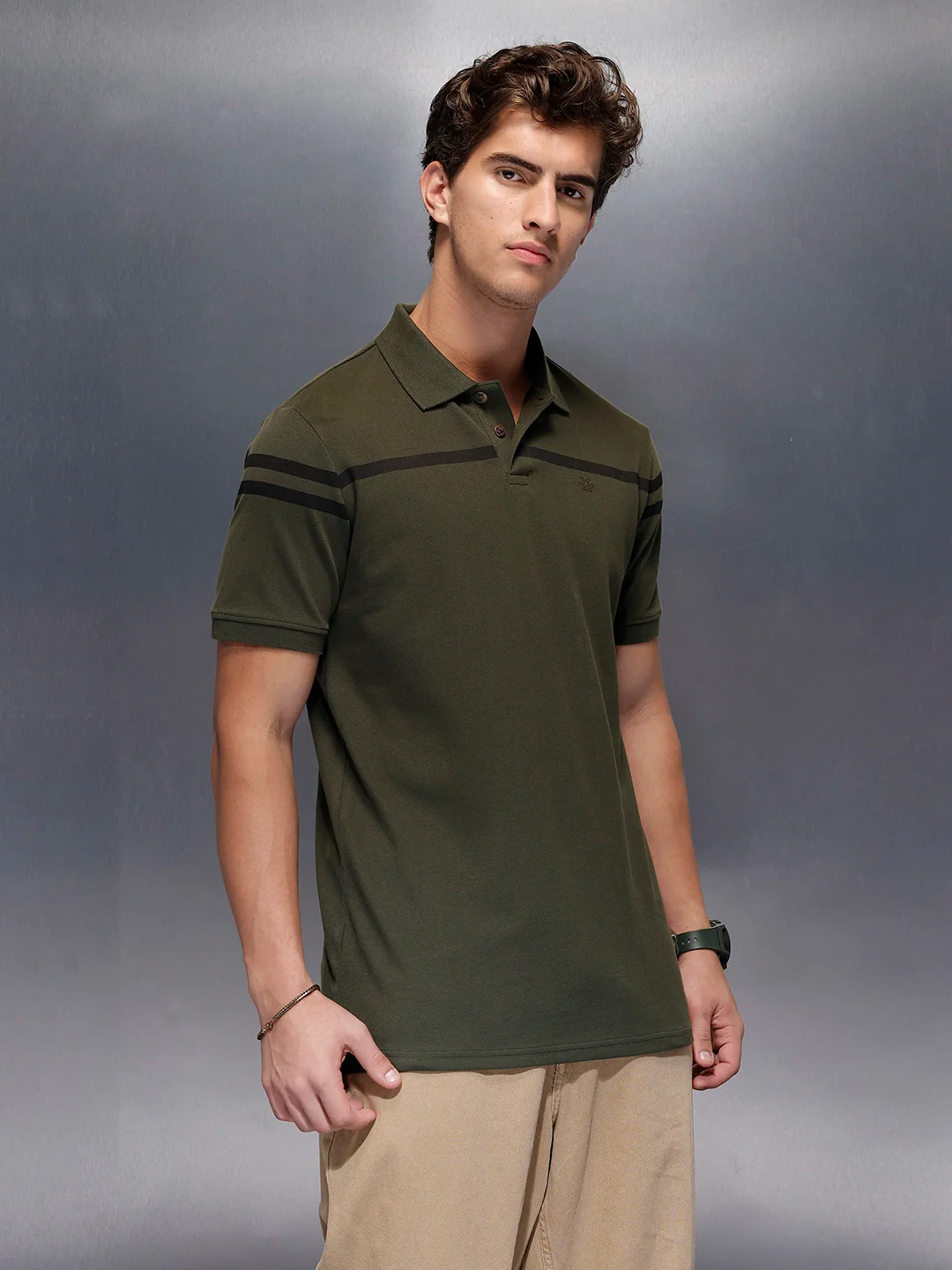 Classic Placement Printed  Polo T-Shirt   |  Olive - Image 4