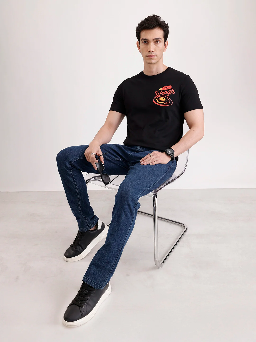 Classic Placement Printed T-Shirt   |  Black - Image 2