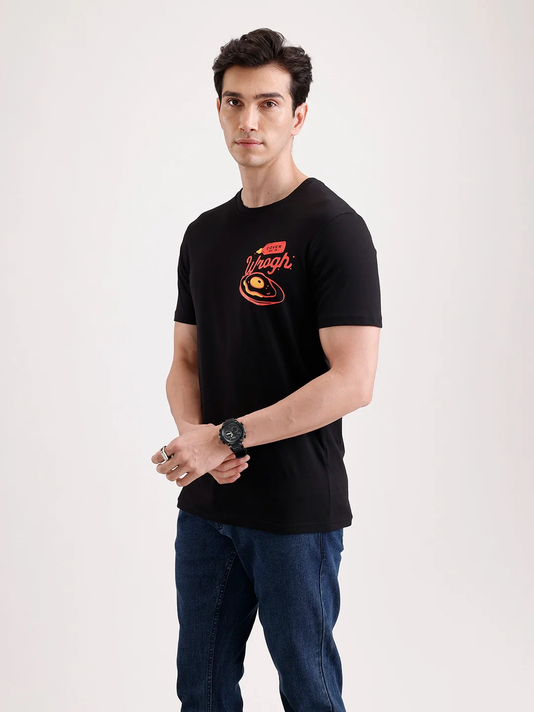 Classic Placement Printed T-Shirt   |  Black - Image 4