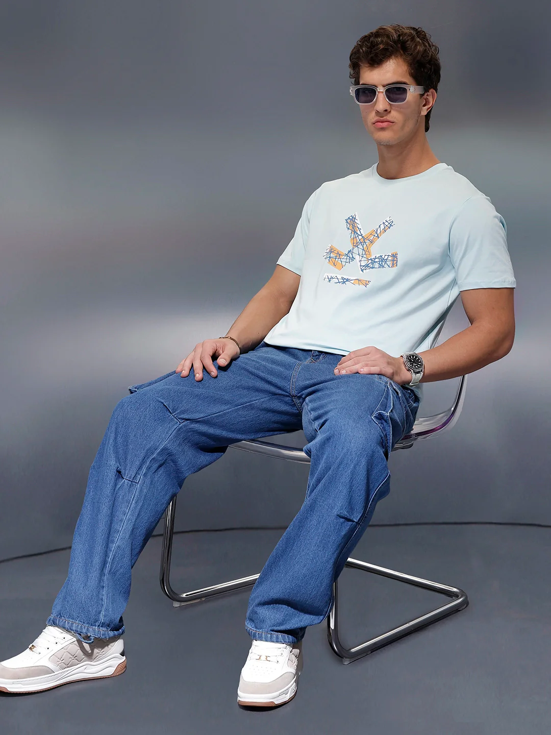 Classic Placement Printed T-Shirt   |  Light Blue - Image 2