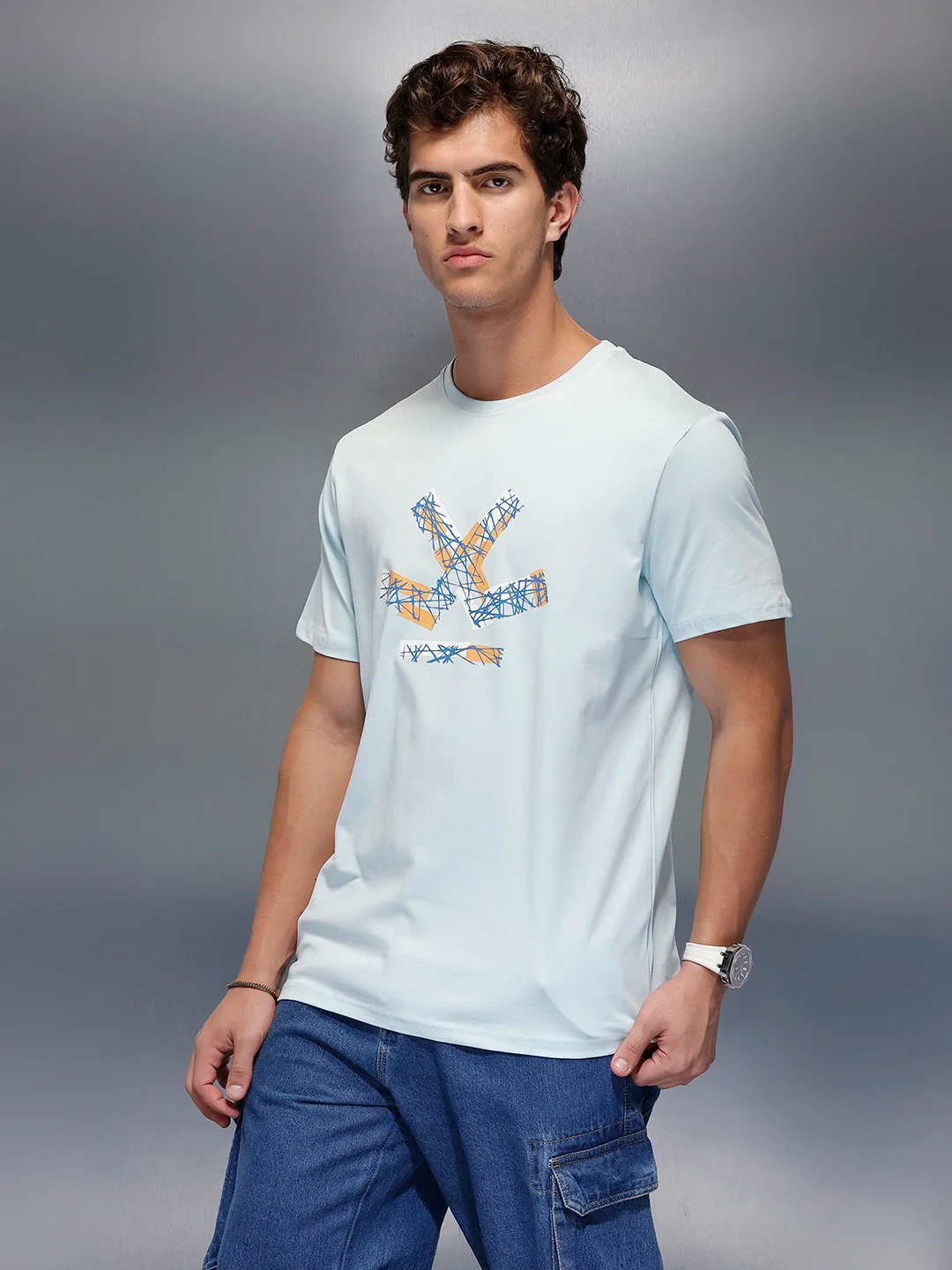 Classic Placement Printed T-Shirt   |  Light Blue - Image 4