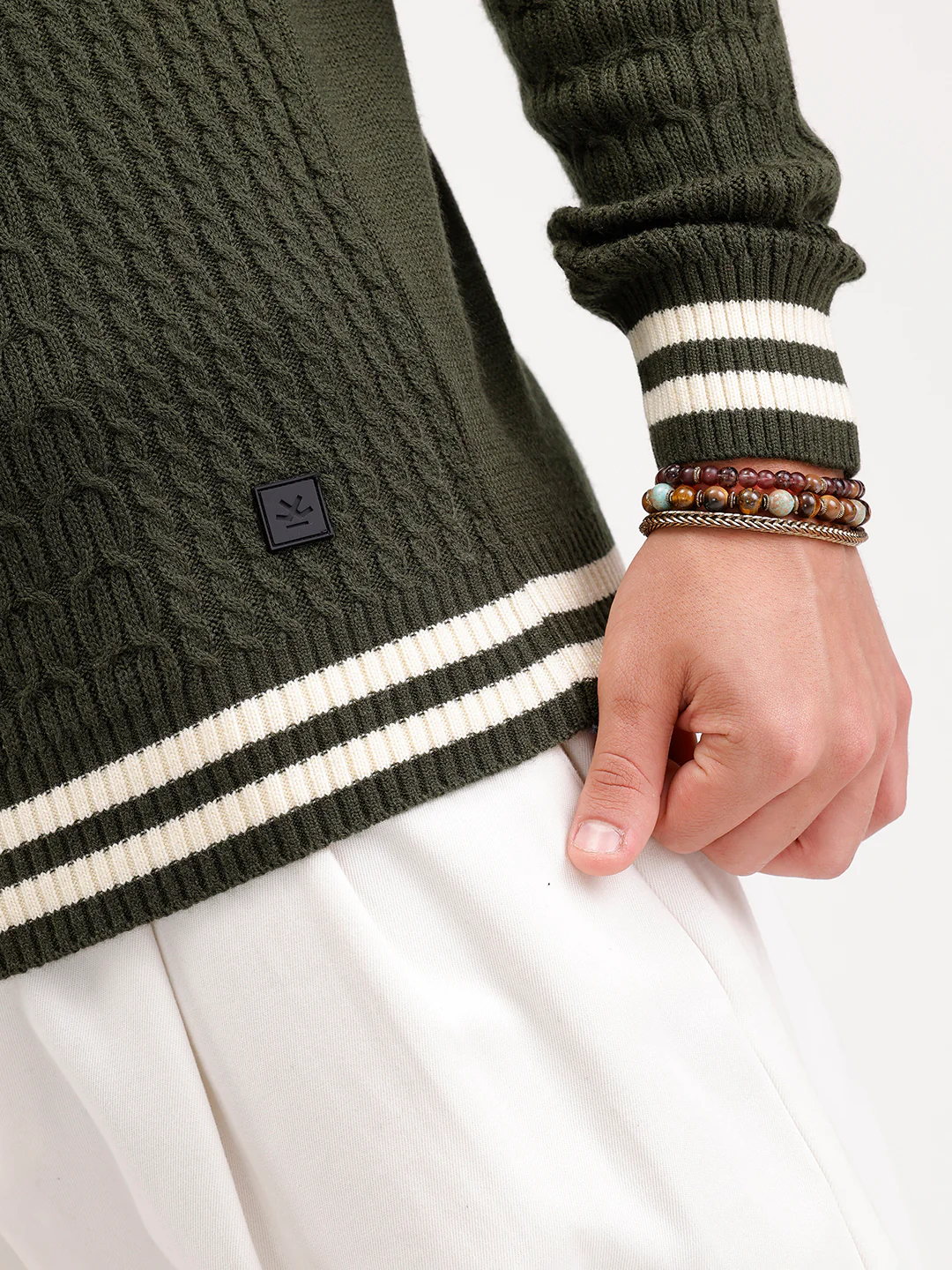 Classic Regular Fit Cable Knit Sweater  | Olive - Image 5
