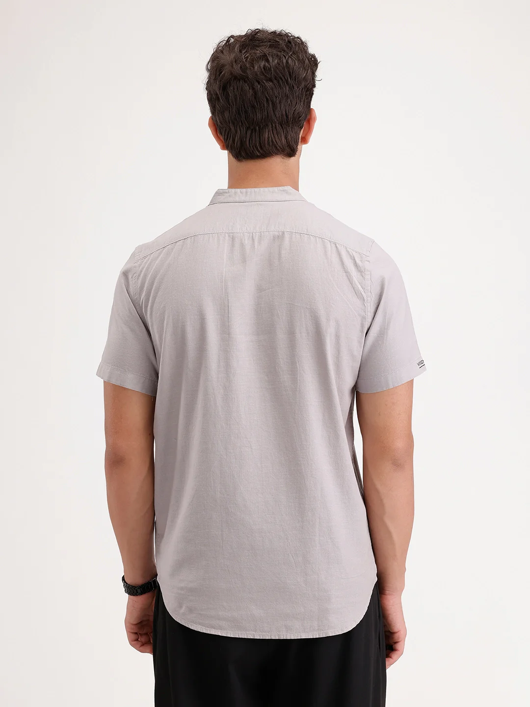 Classic Regular Fit Mandrin Collar Shirt | Grey - Image 3