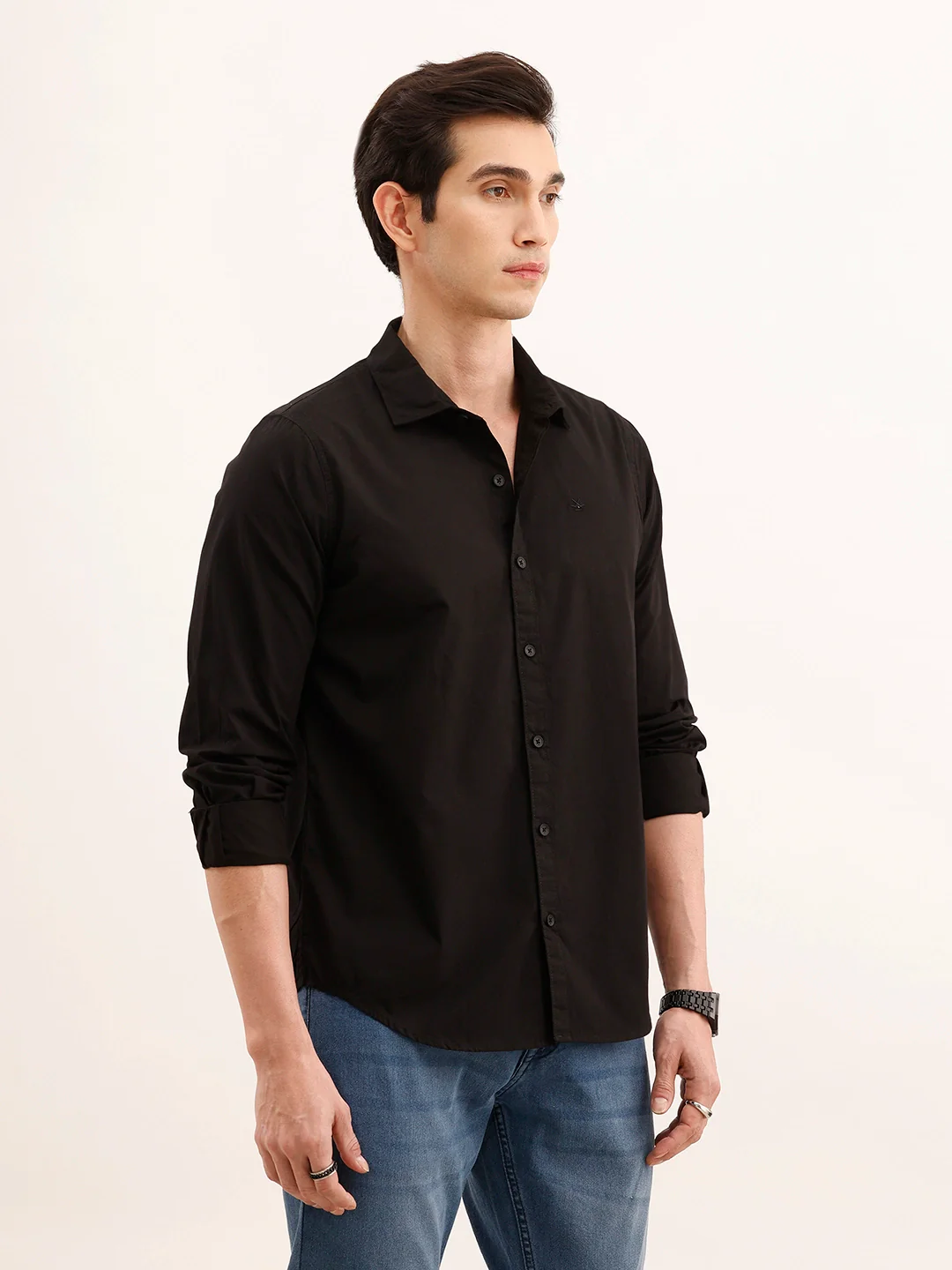 Classic Regular Fit Solid Shirt | Black - Image 4