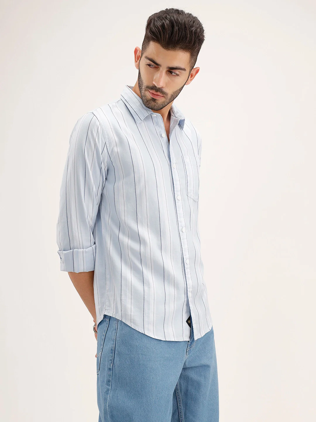 Classic Regular Fit Striped Shirt | Blue - Image 4