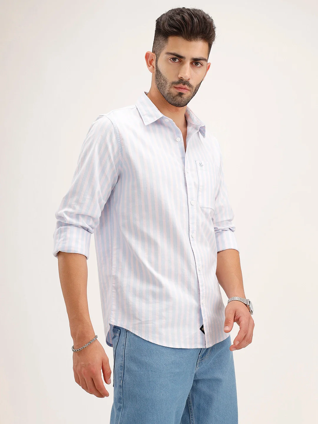 Classic Regular Fit Striped Shirt | Blue - Image 4